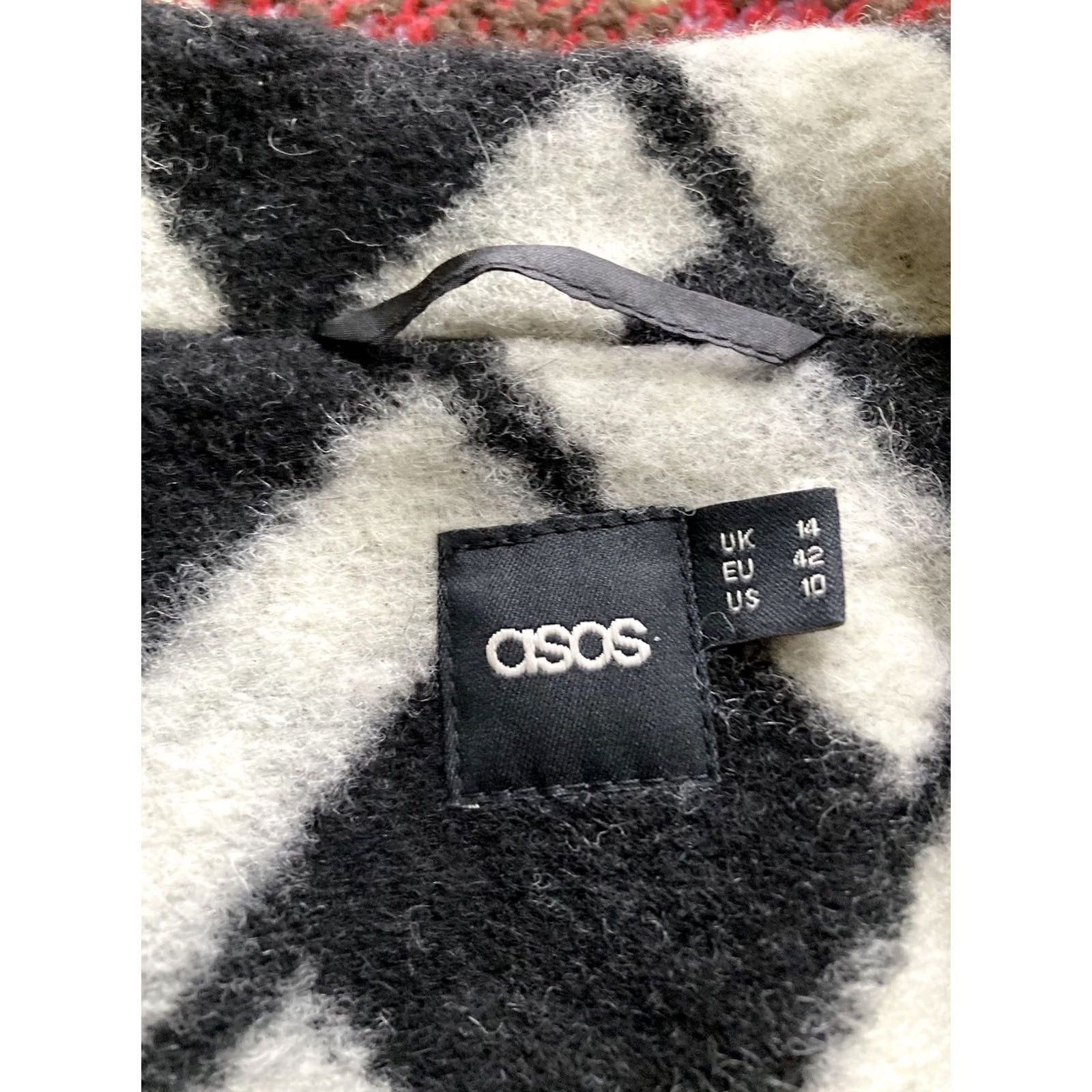 Asos ASOS Coat Wool Blend Overcoat Long Pockets Lined Black 10 Womens Geometric Jacket Multicolor Exterior Size L / US 10 / IT 46 - 5 Thumbnail