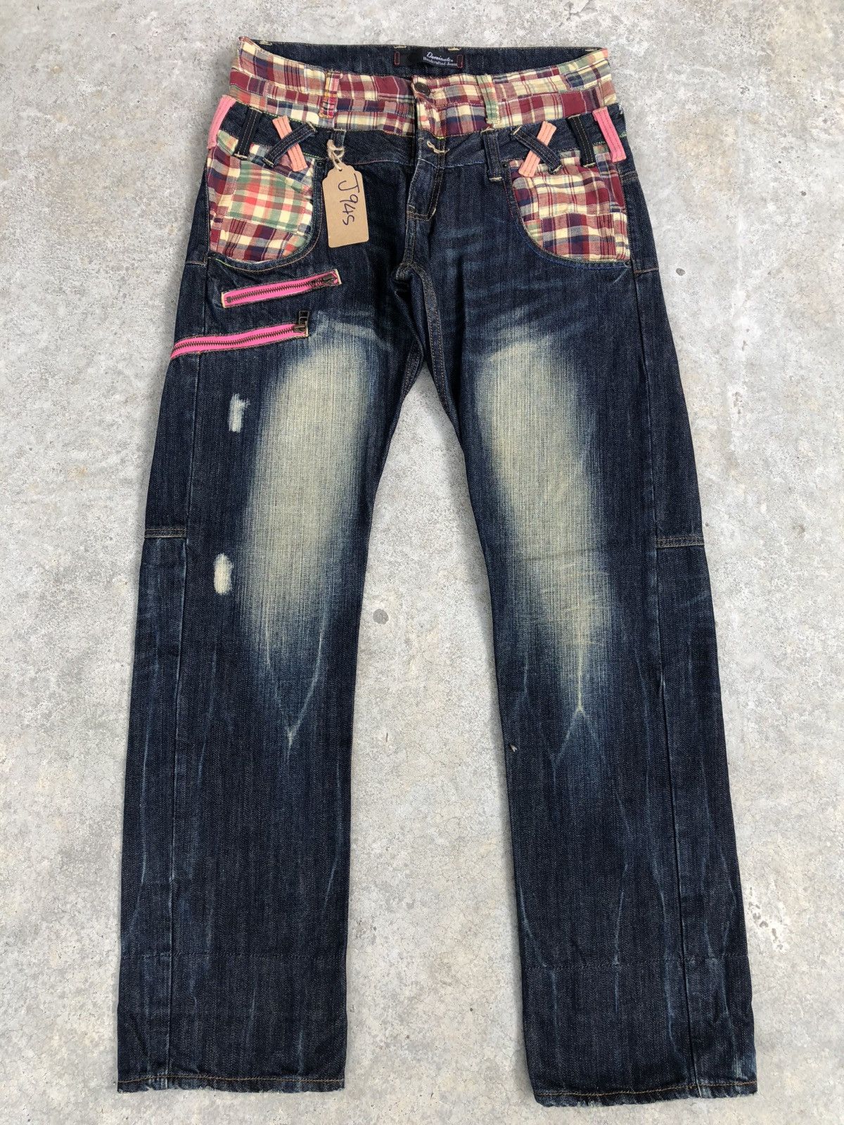 image of Hysteric Glamour Japanese Dominate Handcrafted Double Waist Distressed Jeans in Blue (Size 32)