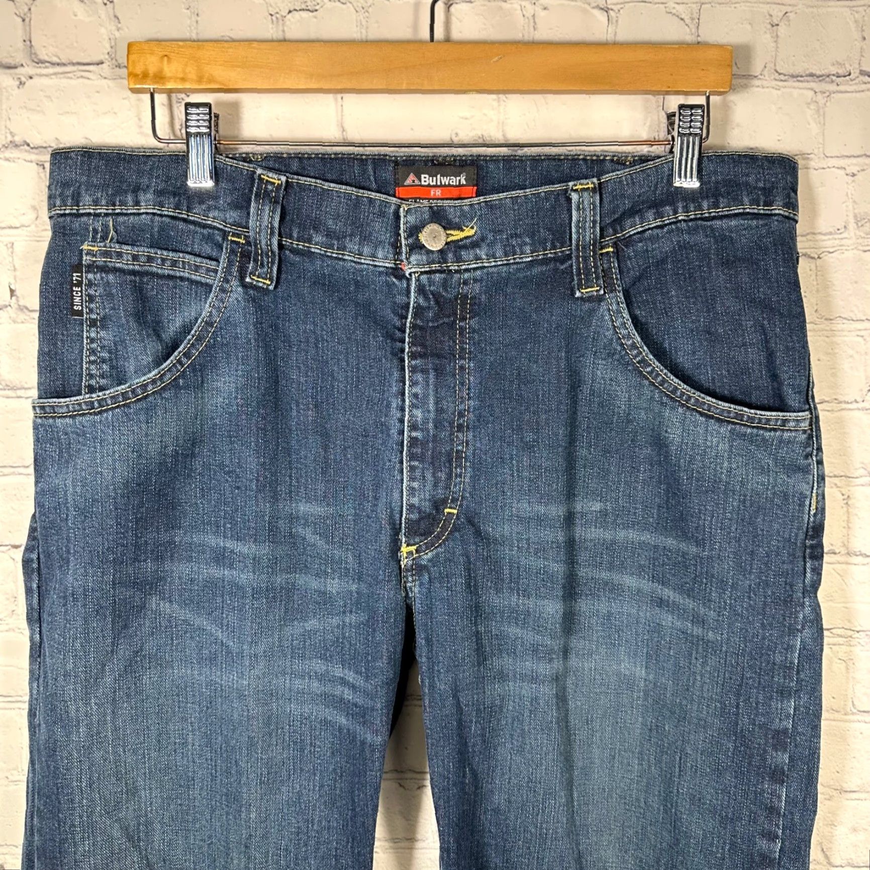 Denime Bulwark FR Mens Jeans 36 37 Dark Wash CAT2 2112 Denim Pants Straight 5-Pocket Denim Blue Size US 37 - 2 Thumbnail
