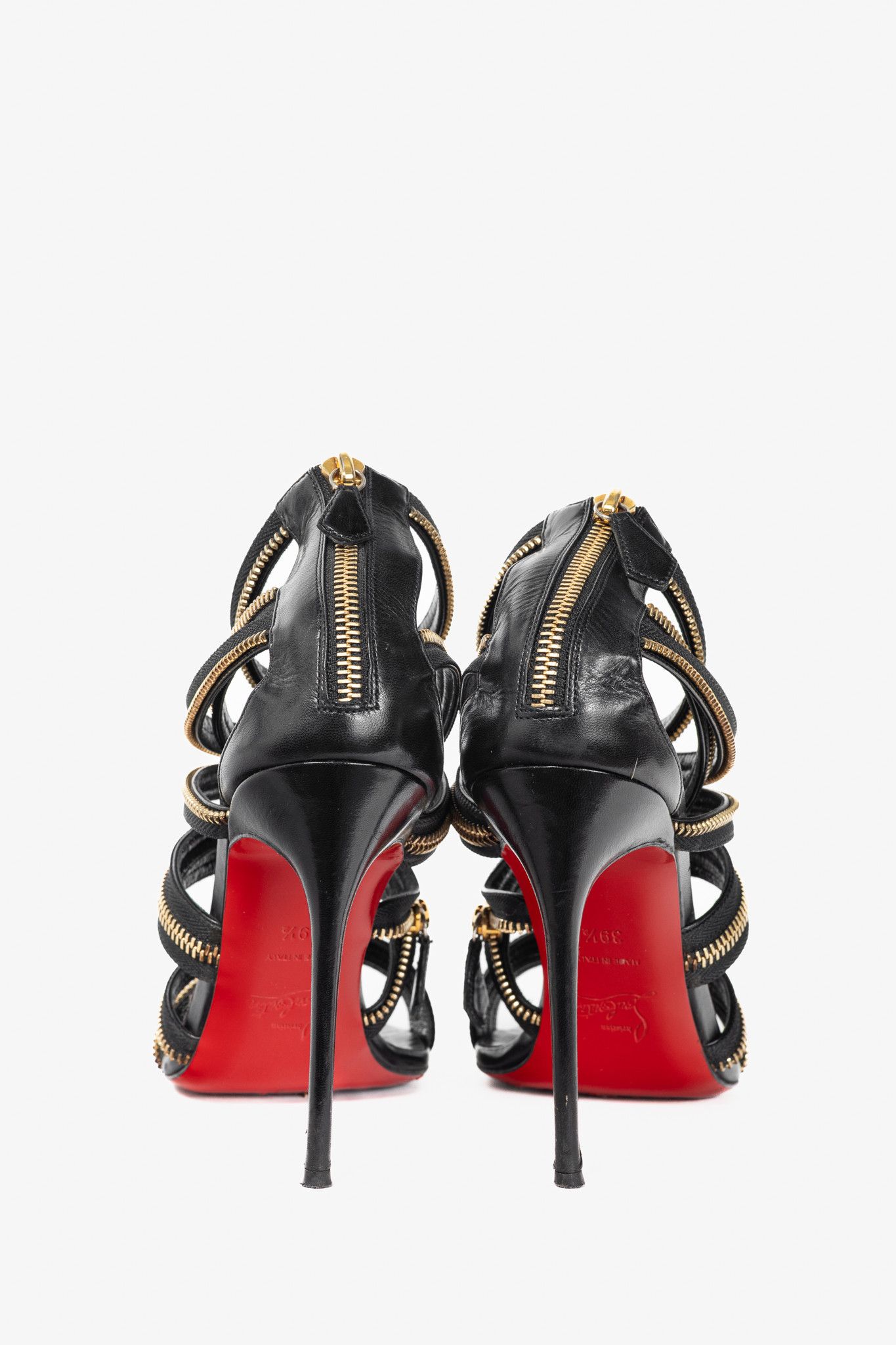 Christian Louboutin Christian Louboutin Unzip 100 Black & Gold Kid Leather Booty Size US 9 / IT 39 - 3 Thumbnail