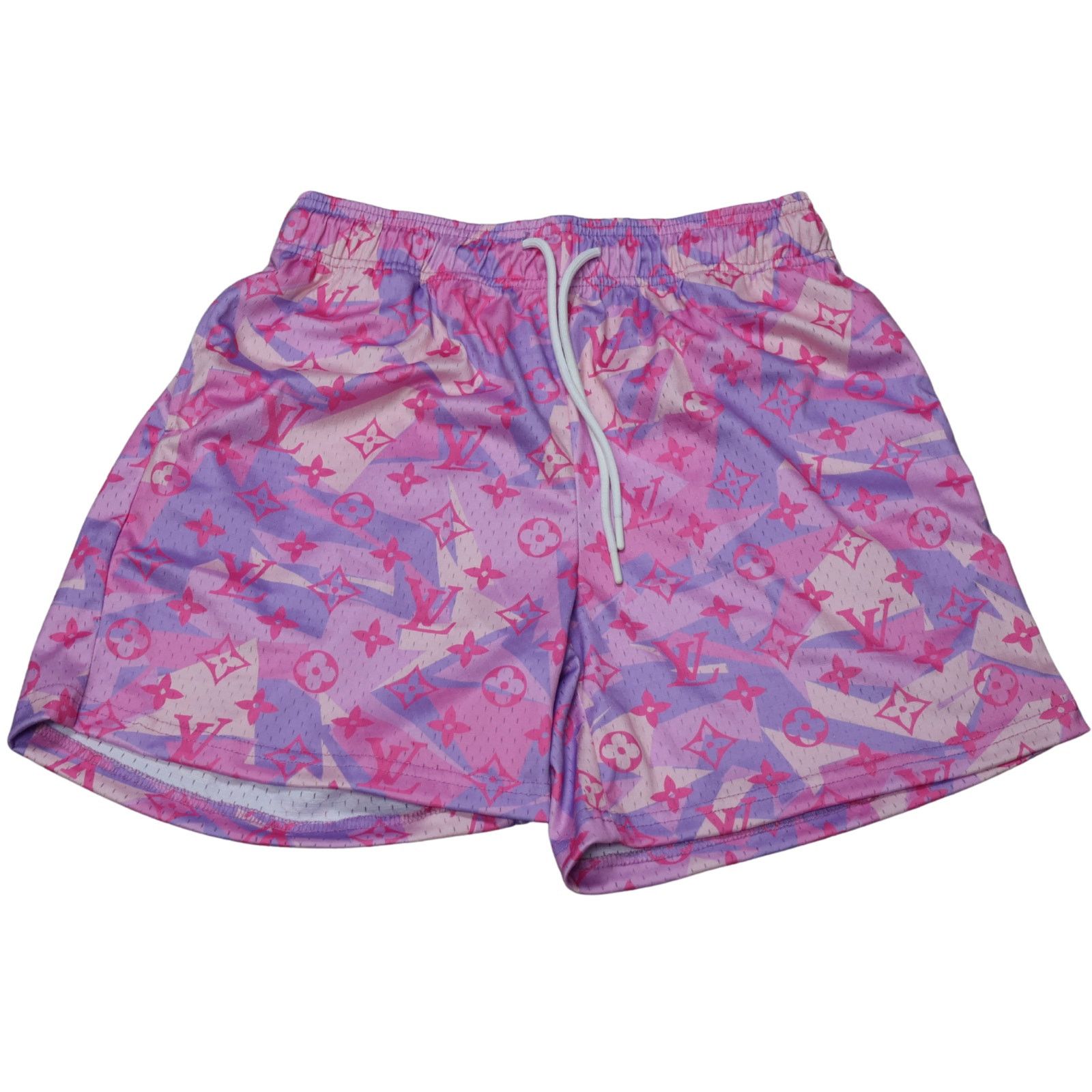 Mr Remade Shorts LV Luxury Designer Monogram Logo Print Pink