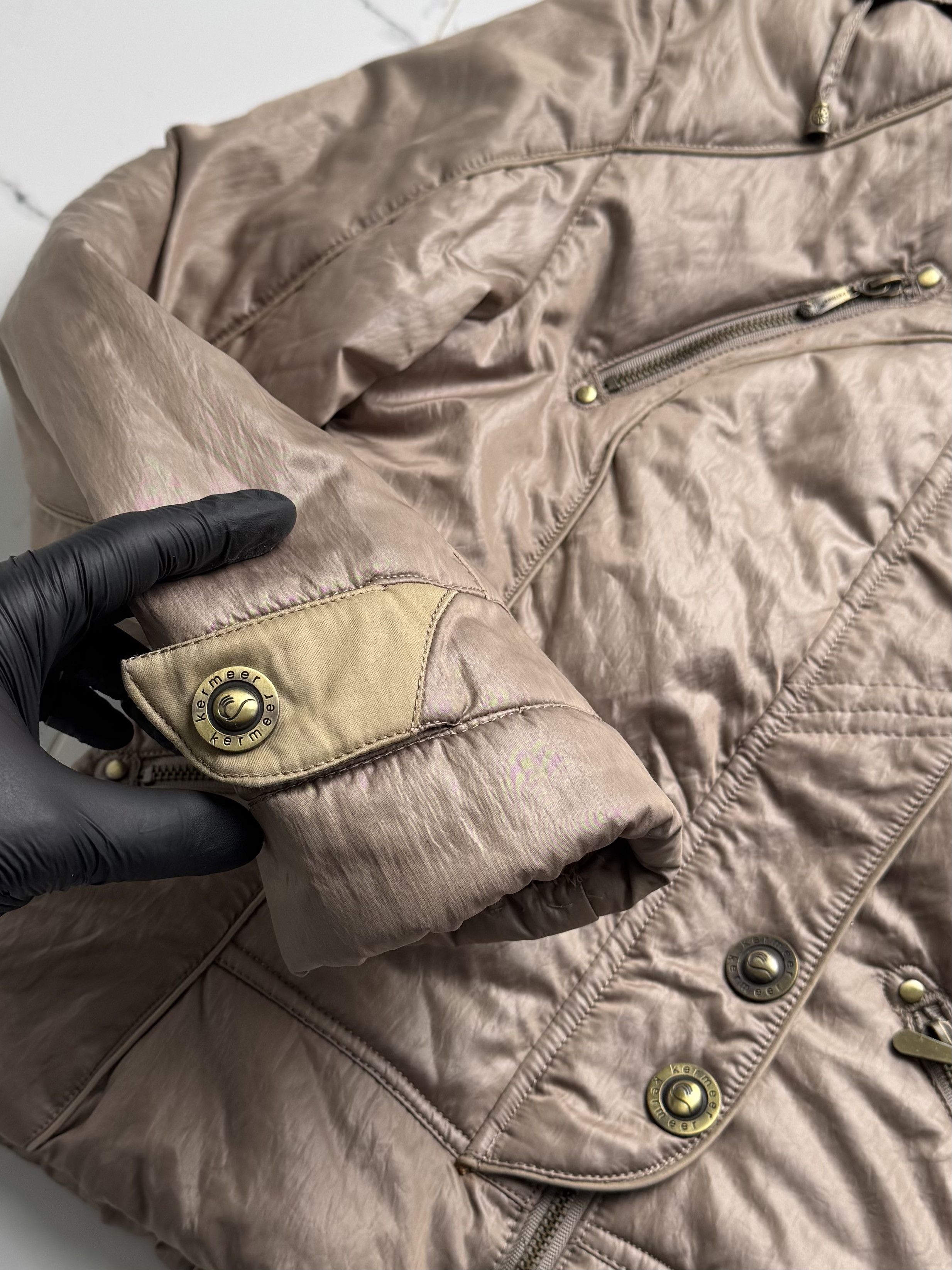 Vintage Taupe Hooded Jacket Women L Zip Up Y2K Utility Biker Coat Size L / US 10 / IT 46 - 7 Thumbnail