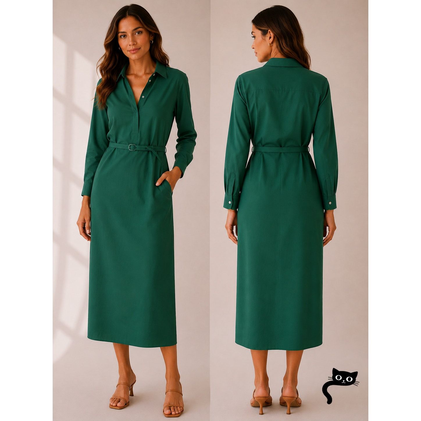 The Row NWT The Row Green Long Sleeve 3/4 Button Belted Shirtdress L Size L / US 10 / IT 46 - 3 Thumbnail