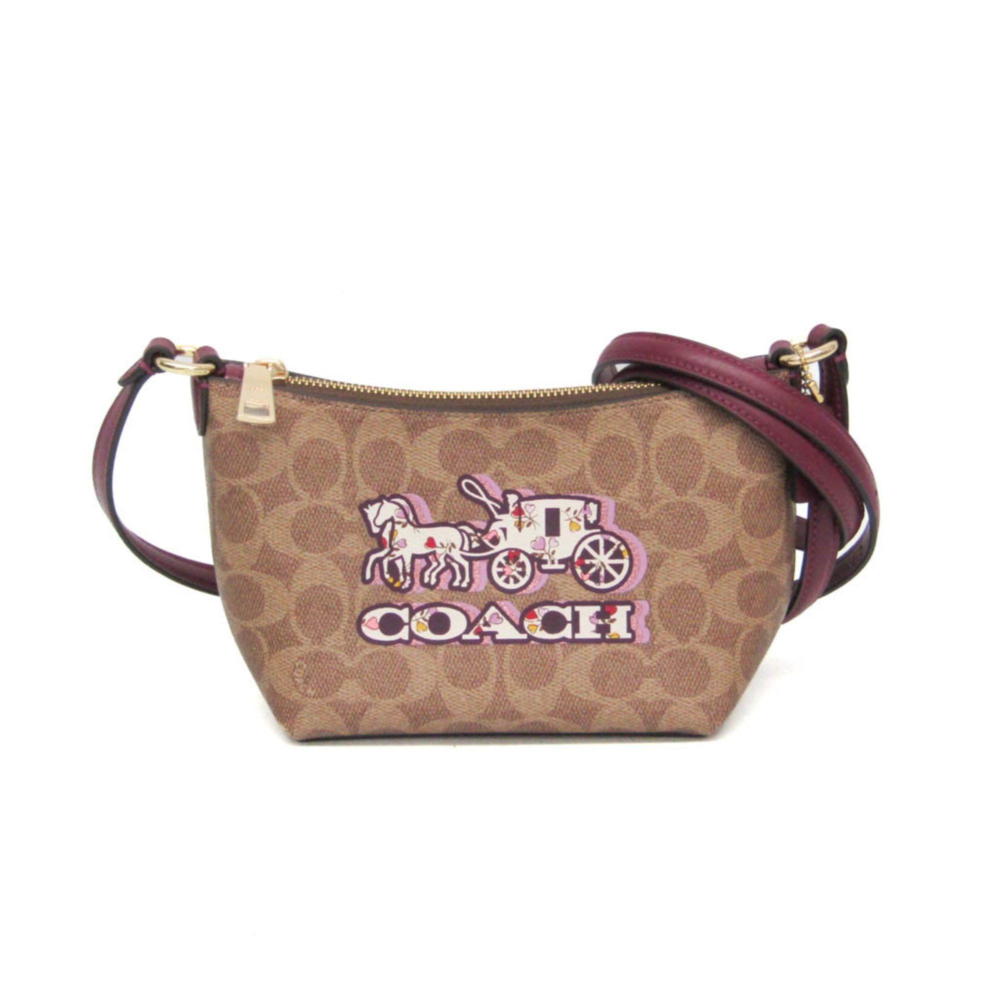 Coach Coach Signature Horse And Carriage Zip Top CX606 Women's Leather,PVC Shoulder Bag Beige,Brown,Purple Size ONE SIZE - 1 Thumbnail