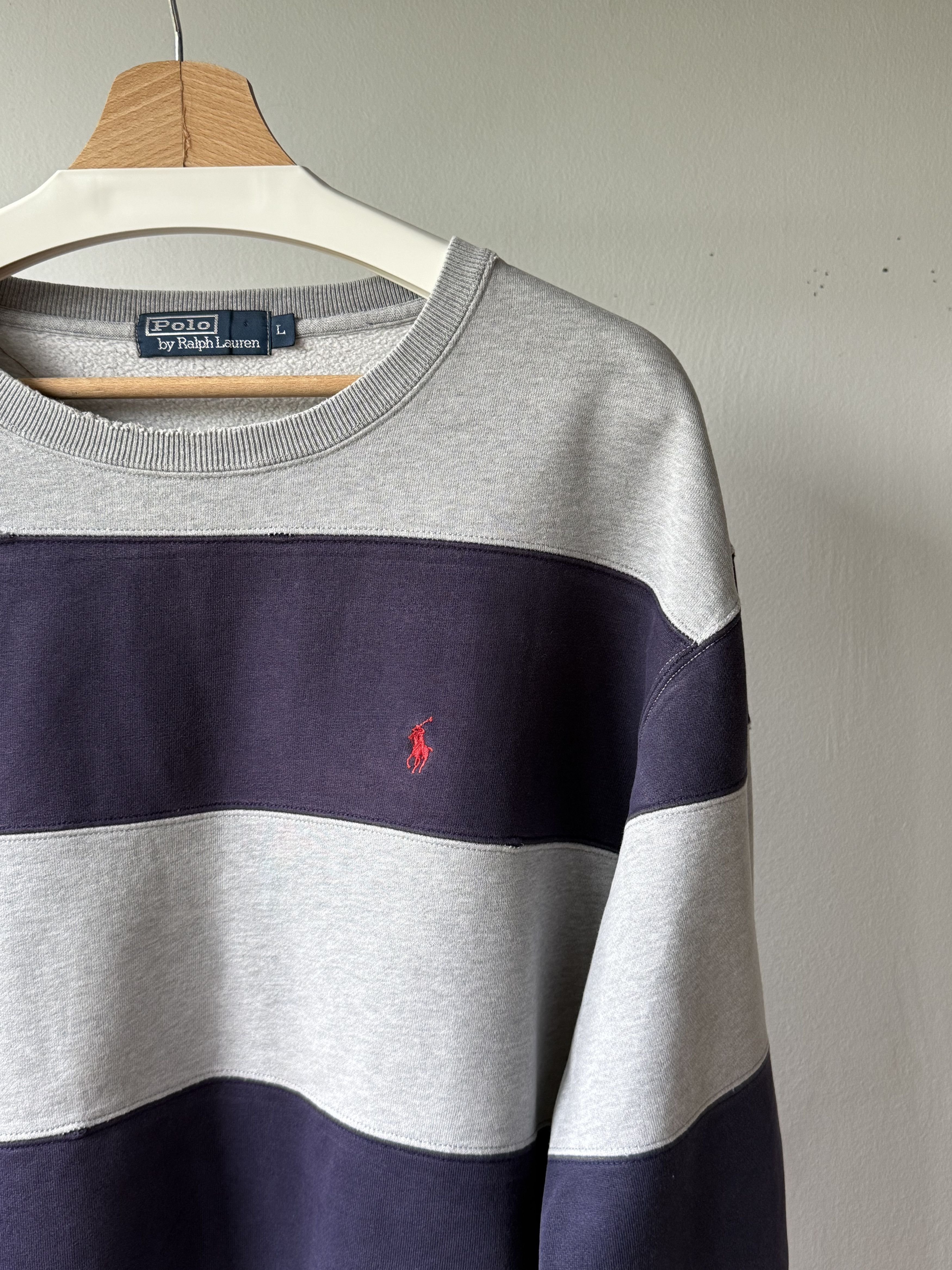 Polo Ralph Lauren Vintage 90's Polo Ralph Lauren Blue Gray Striped Sweatshirt Size US L / EU 52-54 / 3 - 6 Thumbnail