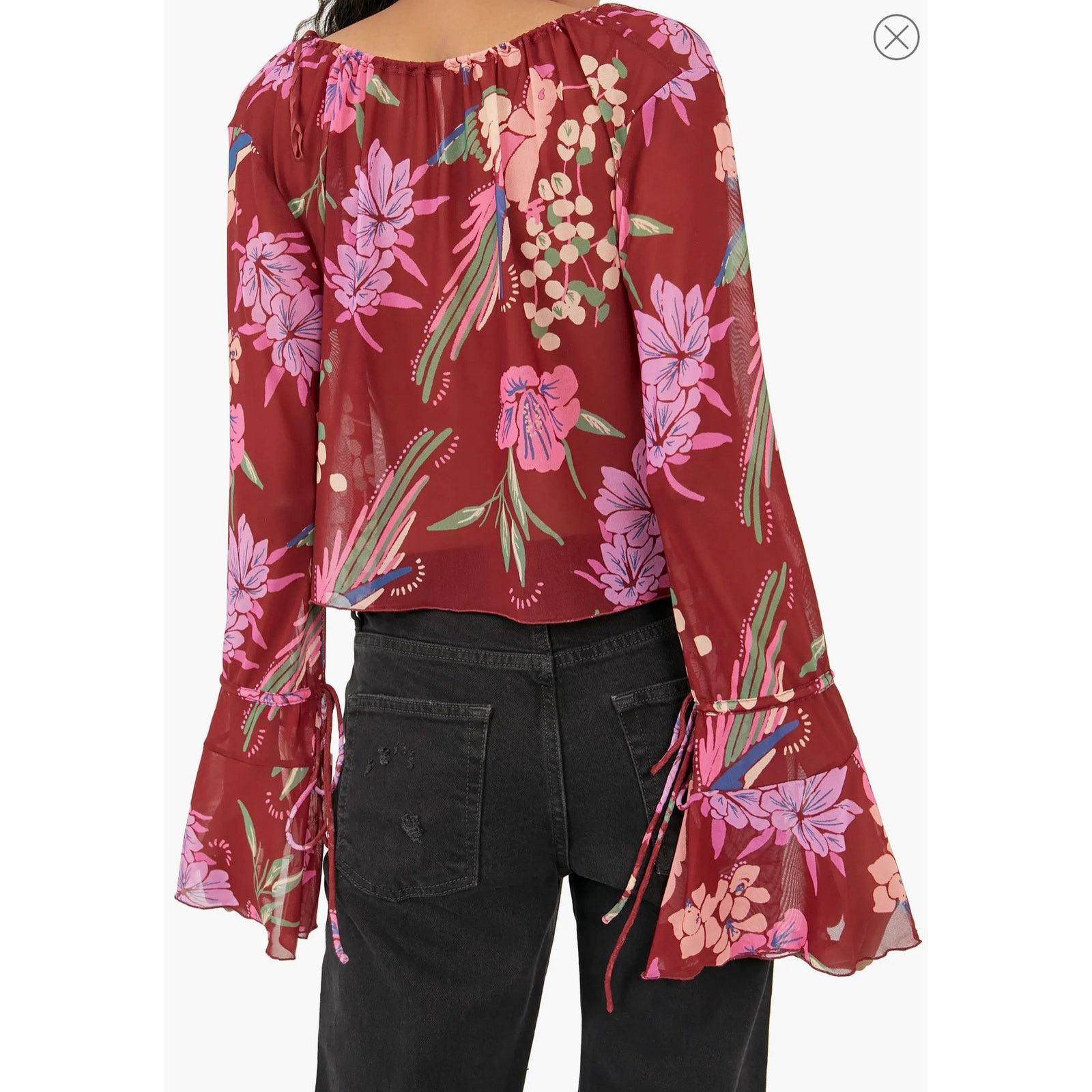 Free People Free People Of Paradise Floral Bell Sleeve Blouse Top XS Size XS / US 0-2 / IT 36-38 - 3 Thumbnail