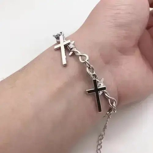 Japanese Brand Barbed Wire Cross Bracelet Post Hip Hop Cosplay Jewelry Size ONE SIZE - 2 Thumbnail