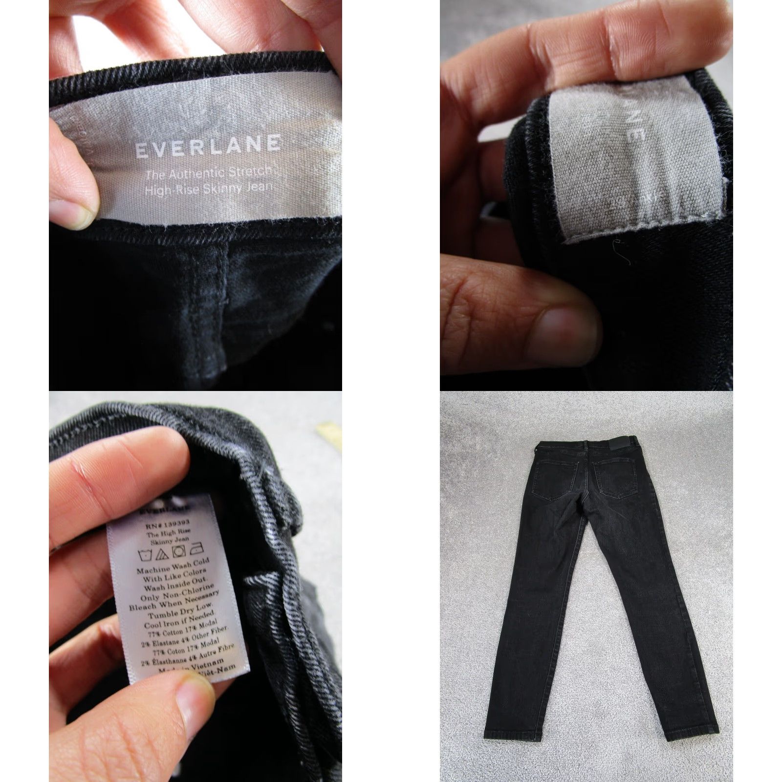 Everlane Womens Everlane Jeans Authentic Stretch Skinny Black Denim XL Extra Large Size 29" - 8 Thumbnail