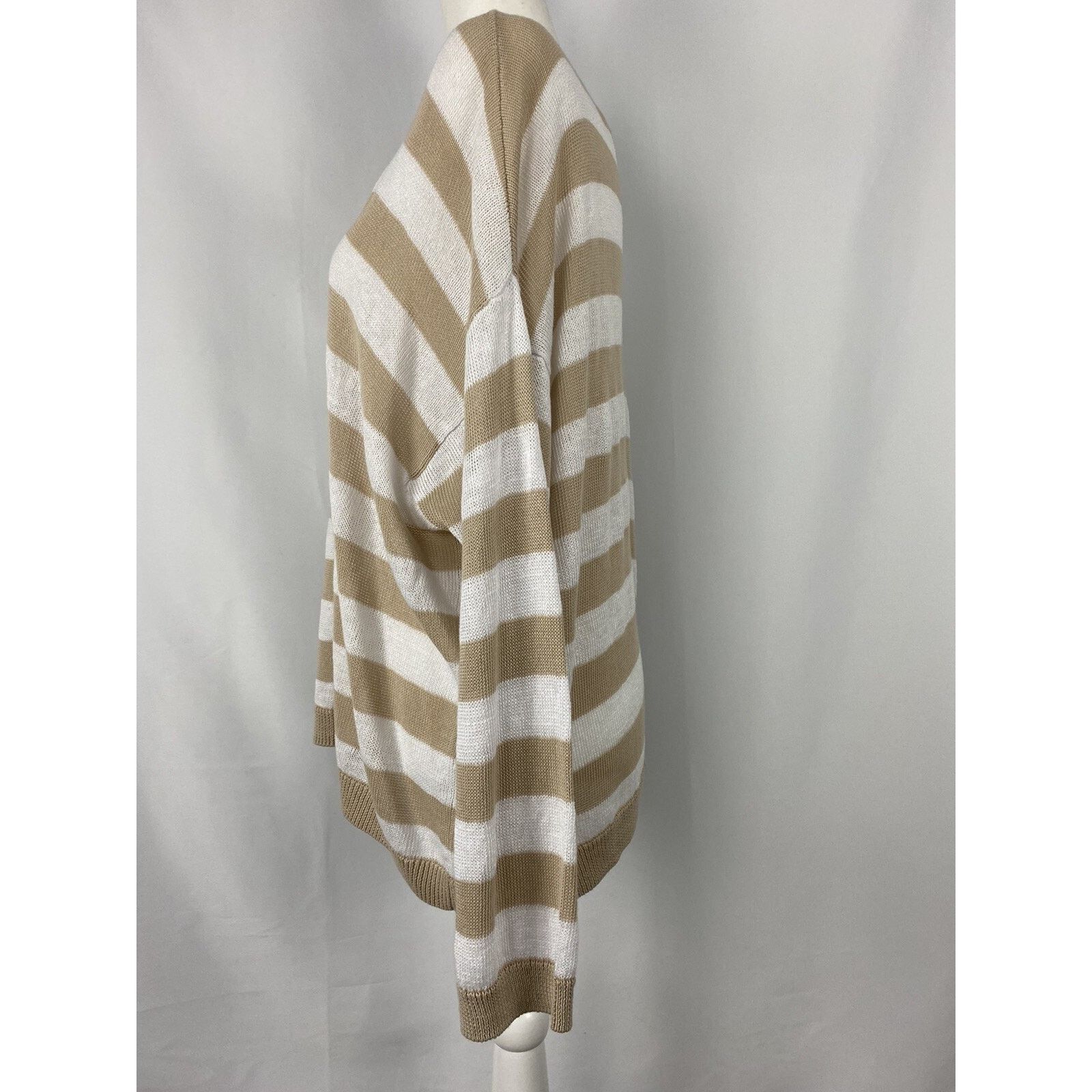 Eileen Fisher EILEEN FISHER round oversized sweater striped Beige A003040 Size L / US 10 / IT 46 - 2 Thumbnail