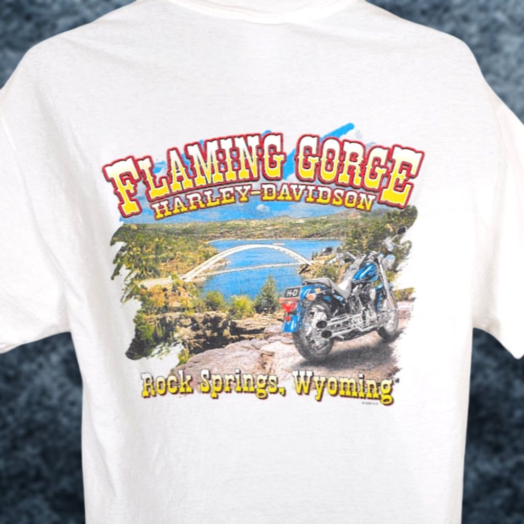 Harley Davidson Harley-Davidson T Shirt Mens Large White Flaming Gorge Rock Springs Wyoming Shirt Mens Large White Harley-Davidson Size US L / EU 52-54 / 3 - 1 Thumbnail
