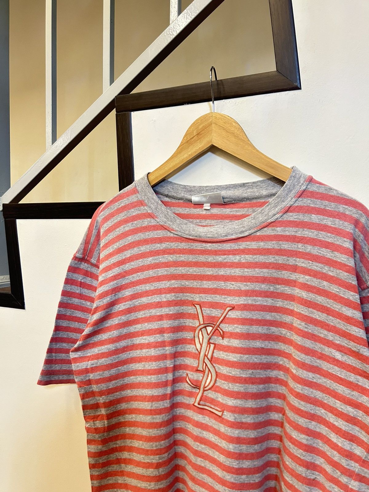 Yves Saint Laurent Vintage Yves Saint Laurent Pour Homme Striped Big Logo Shirt Size US M / EU 48-50 / 2 - 3 Thumbnail