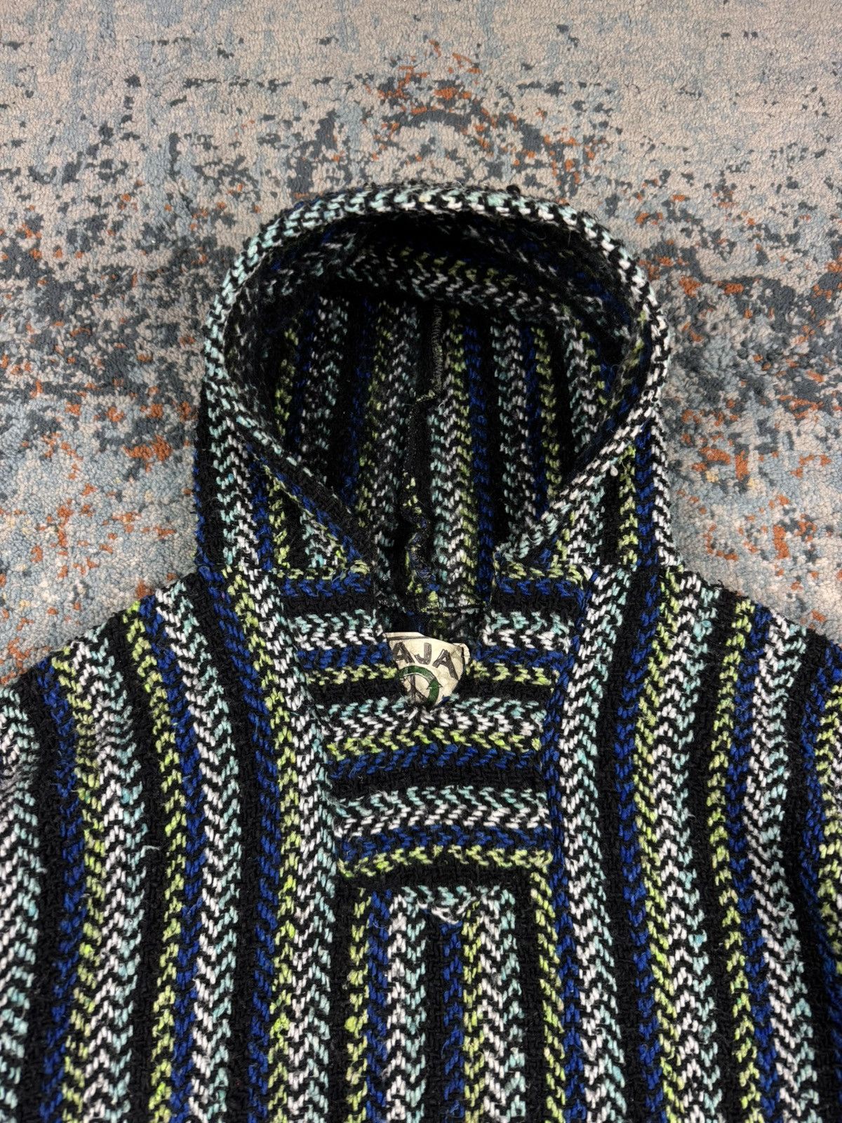 Handmade × Vintage Vintage 90s made in Mexico Baja drug rug hoodie boho rasta Size US S / EU 44-46 / 1 - 7 Thumbnail