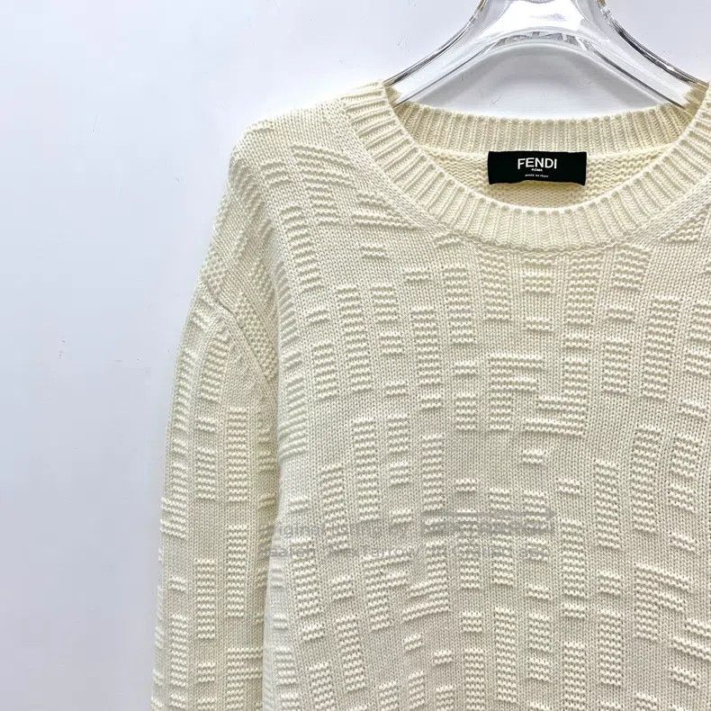 Fendi Fendi Beige Jacquard Cashmere Round Neck Long Sleeve Knit Size US M / EU 48-50 / 2 - 3 Thumbnail