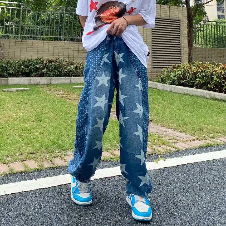 Japanese Brand × Jean Star Graphic Baggy Jeans y2k Size US 34 / EU 50 - 6 Thumbnail