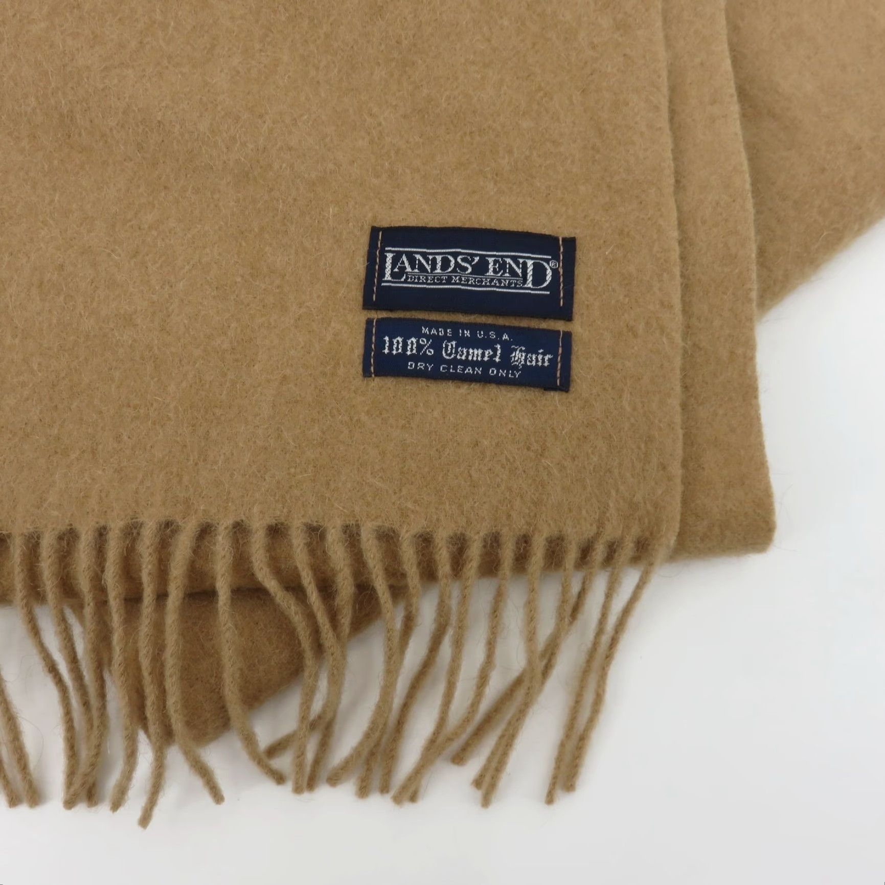 Lands' End VINTAGE Lands' End Scarf Rectangle Scarf Women Camel Hair Solid Tan Fringe Made in USA Brown 70" 11.25" Fringe Size ONE SIZE - 3 Thumbnail