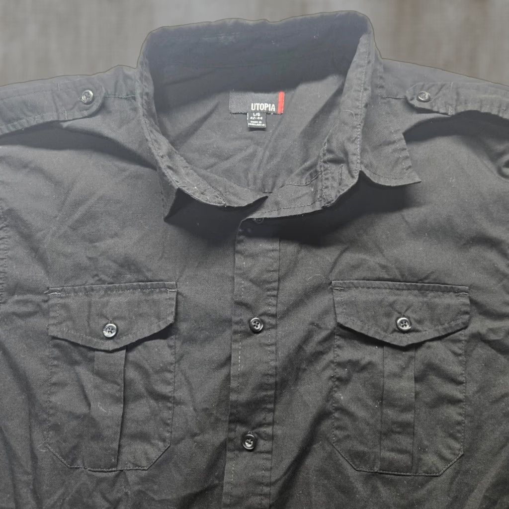 Vintage Utopia Shirt Solid Black Long Sleeve Casual Button Up Adult Men's Size L Large Size US L / EU 52-54 / 3 - 1 Thumbnail