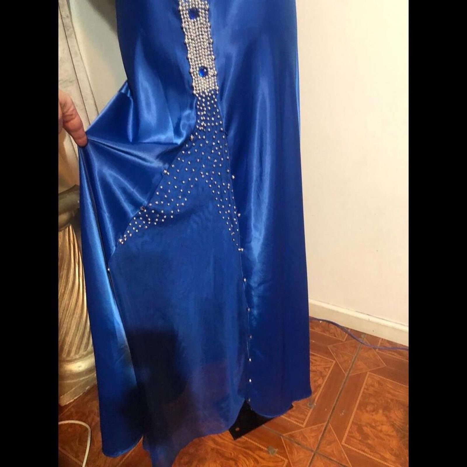 Other Blue silky smooth halter gown dress with back beading Size S / US 4 / IT 40 - 4 Thumbnail