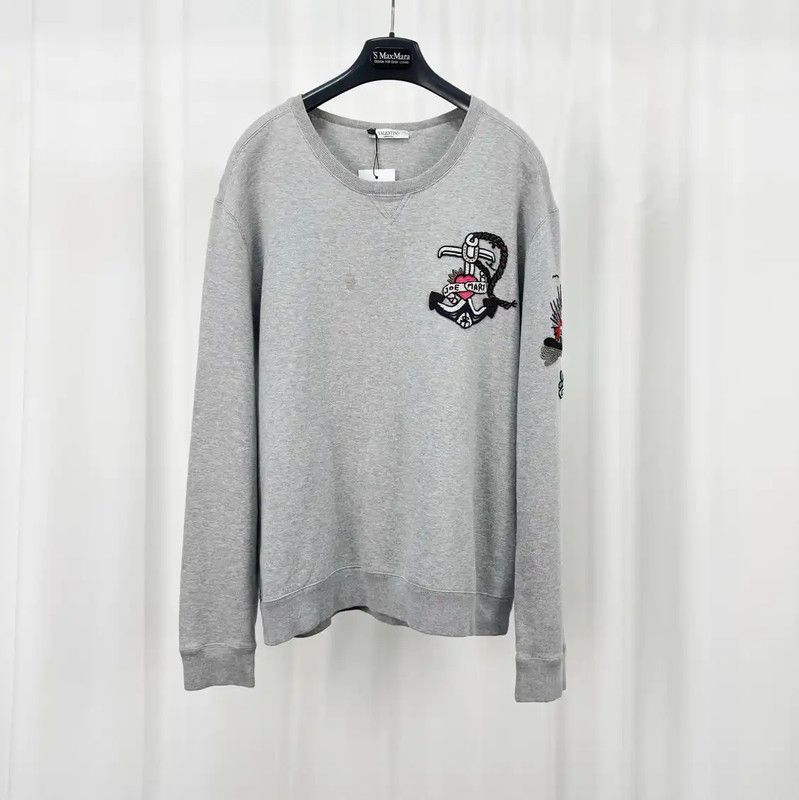 Valentino Gray Cotton Embroidered Long Sleeve Sweatshirt 0089