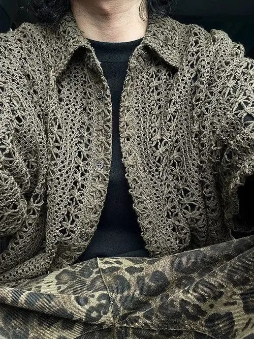 Japanese Brand Retro fashion hollow out crochet button up shirt Size US L / EU 52-54 / 3 - 3 Thumbnail