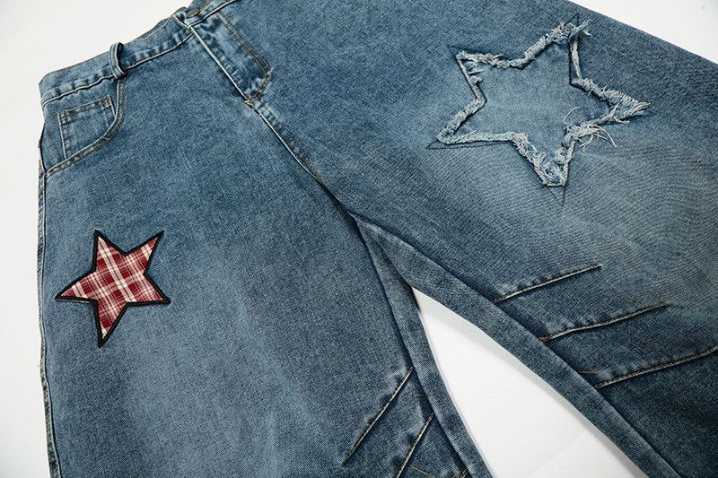 Jean American Retro Star-Embroidered Curved-Leg Jeans Size US 32 / EU 48 - 4 Thumbnail
