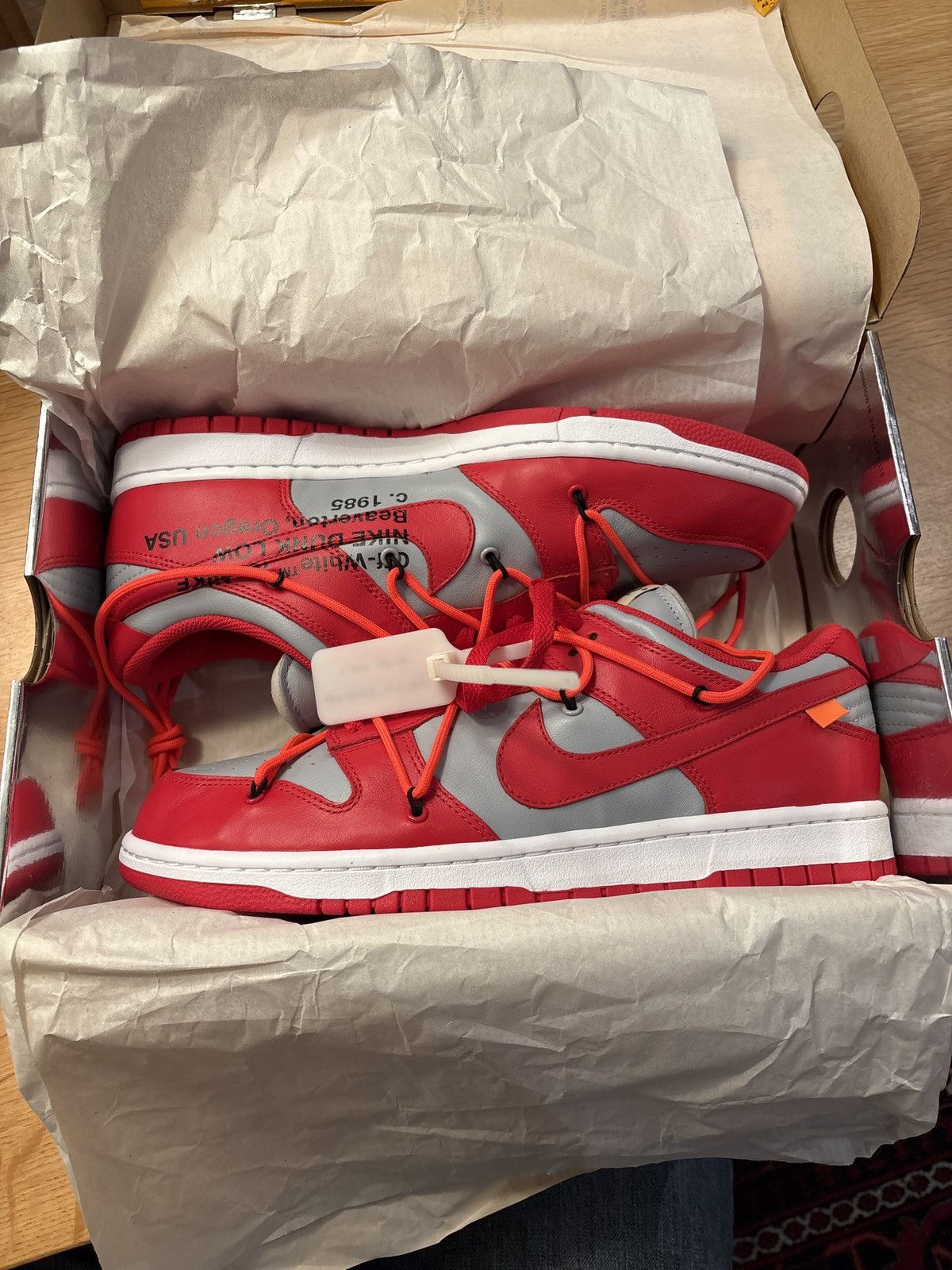 Nike × Off-White Nike x Offwhite Dunk Low University Red Size US 11.5 / EU 44-45 - 1 Thumbnail