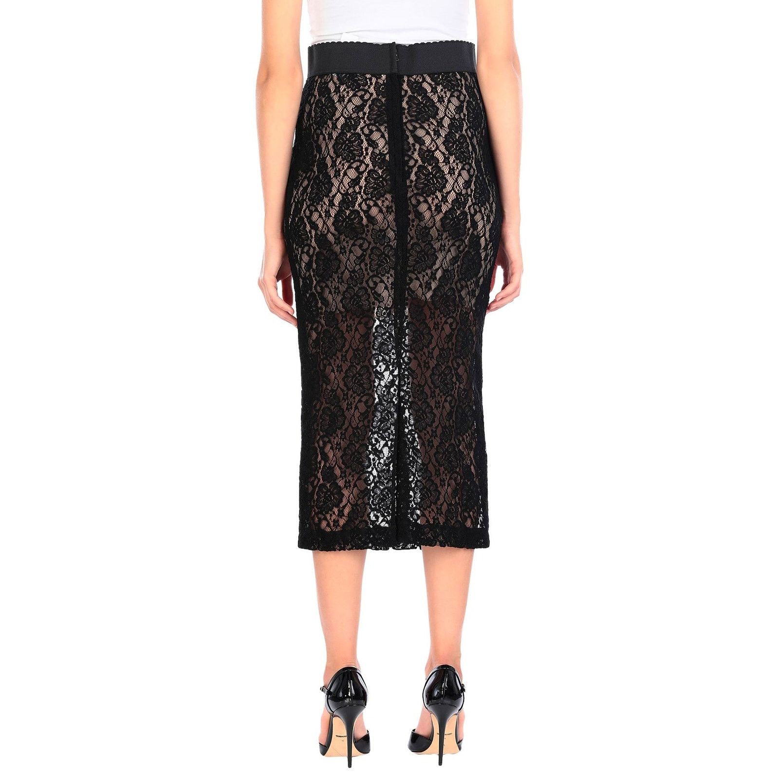 Dolce & Gabbana Dolce & Gabbana Black Sheer Lace Midi Skirt IT 36 US XXS Size 25" / US 0 / IT 36 - 3 Thumbnail