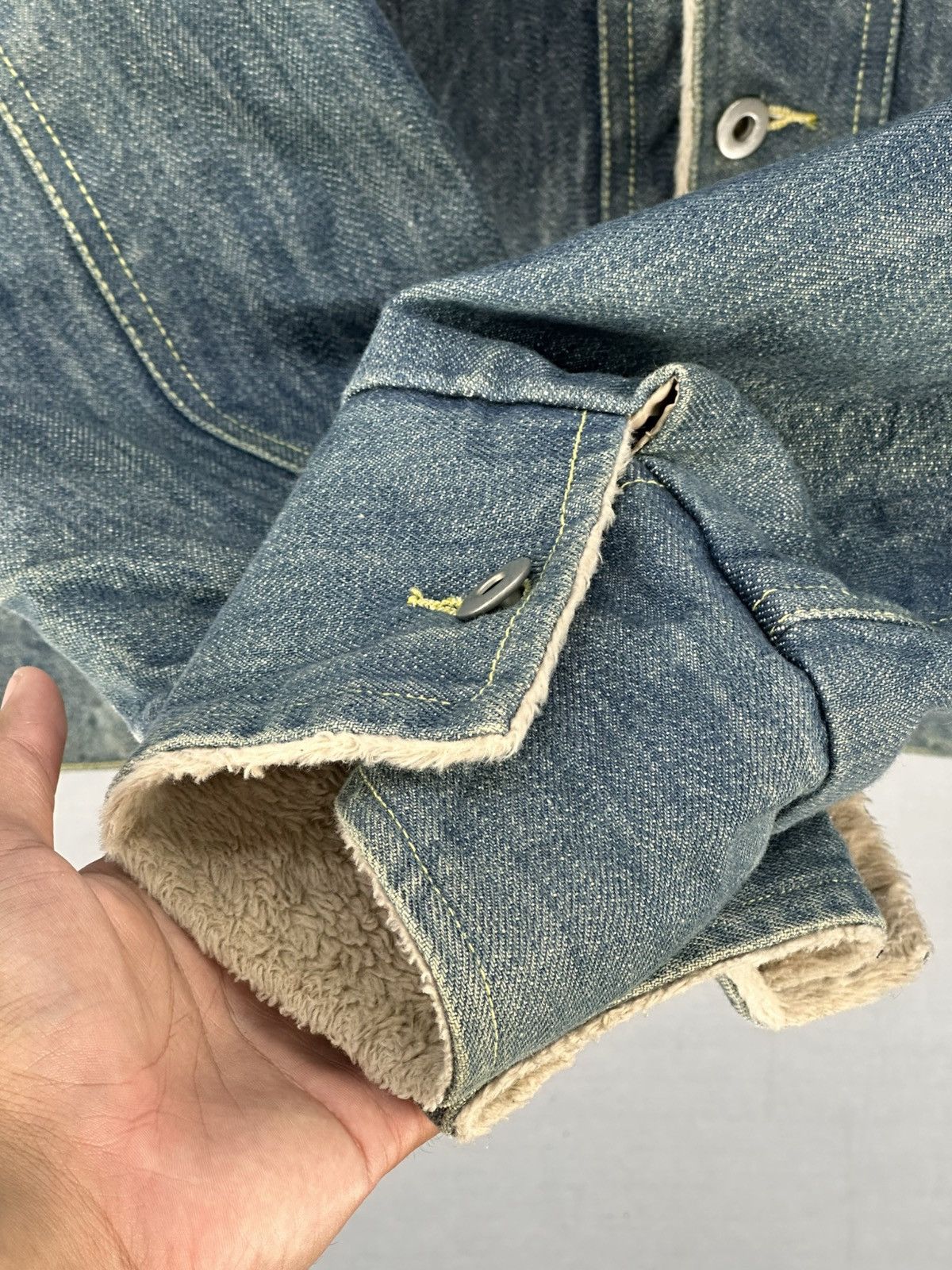 Japanese Brand Denim Sherpa Trucker Jacket by Be Coming Size US L / EU 52-54 / 3 - 10 Thumbnail
