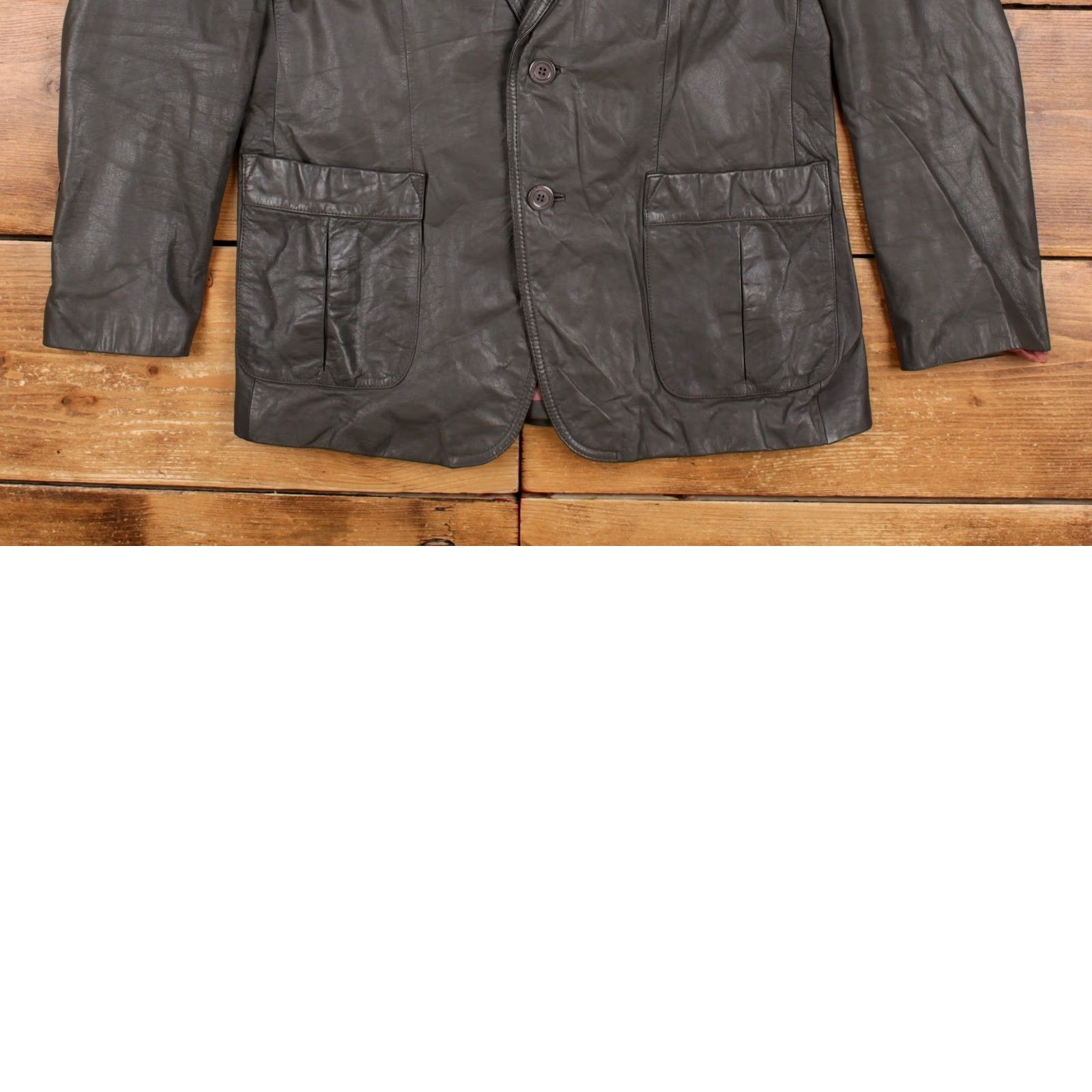 Ben Sherman VINTAGE Bermans Leather Blazer Jacket Mens 44 Grey Lined Button Front 80s Pockets Retro Jacket Size 44R - 8 Thumbnail