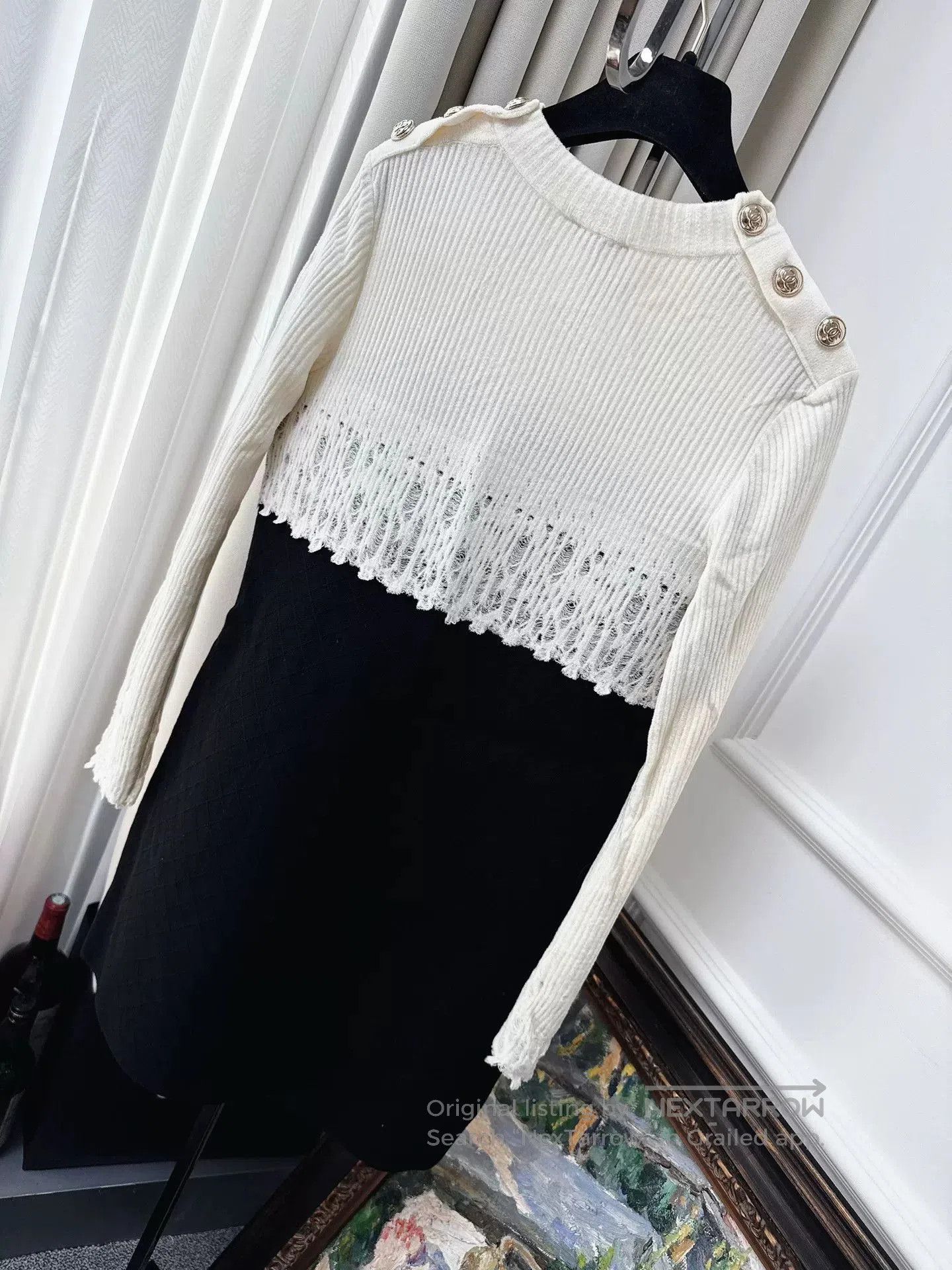 Chanel chanel black white knitted dress with lace. Size US S / EU 44-46 / 1 - 2 Thumbnail