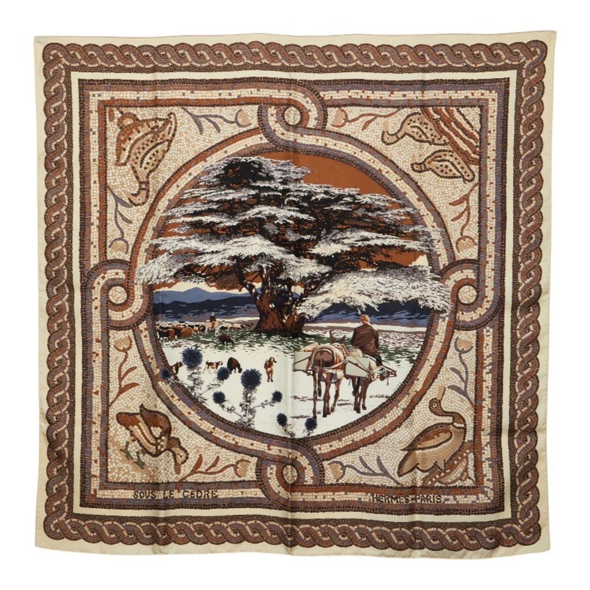 Hermes Hermes Carre 90 Sous le Gide de Mars (God of War Mars) Scarf/Muffler, Beige/Multicolor Silk, Women's. Size ONE SIZE - 1 Thumbnail