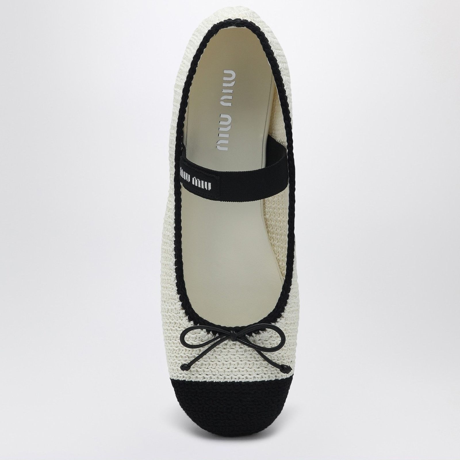 Miu Miu Miu Miu Crochet Knit Black White Bicolor Logo Strap Ballet Size US 12 / IT 42 - 13 Thumbnail