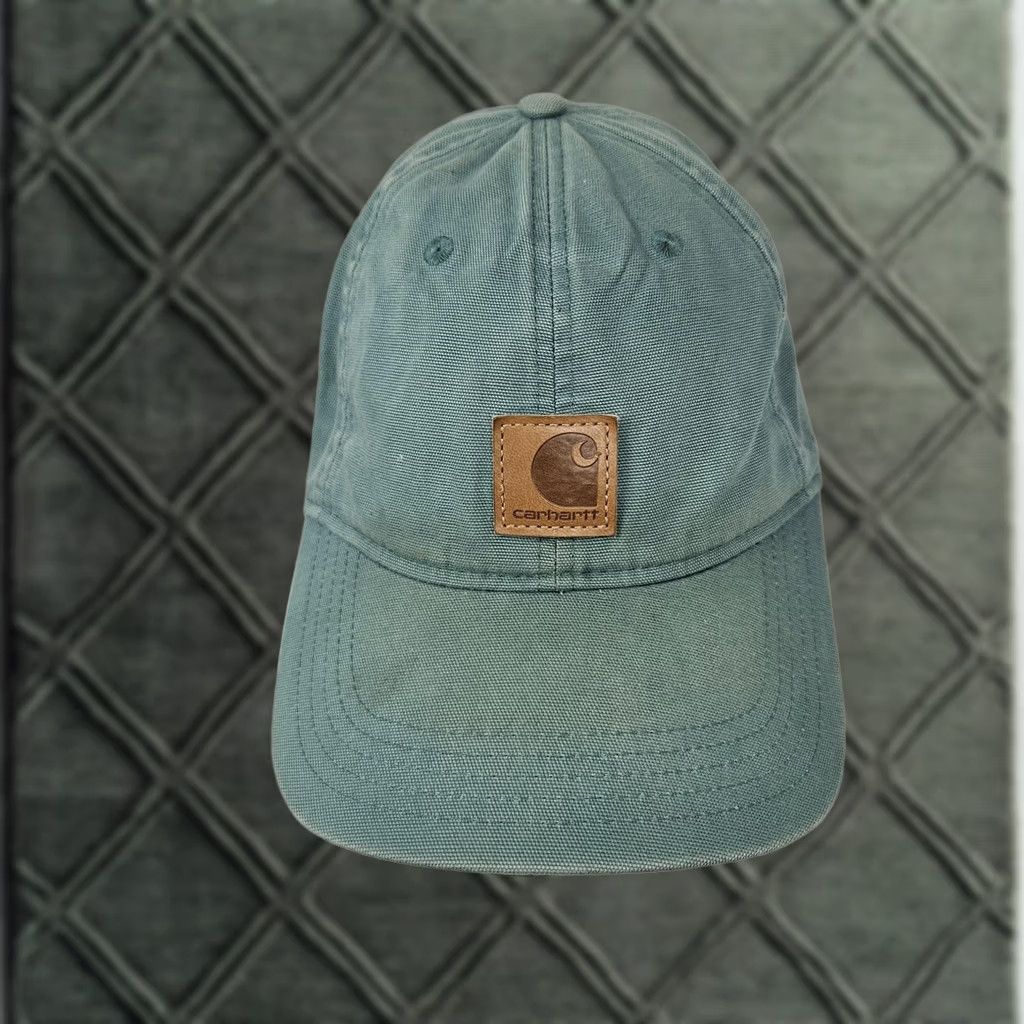 Carhartt Carhartt Hat Cap Strap Back Mens Green Canvas Leather Patch Dad Hat Workwear Adjustable Size ONE SIZE - 1 Thumbnail