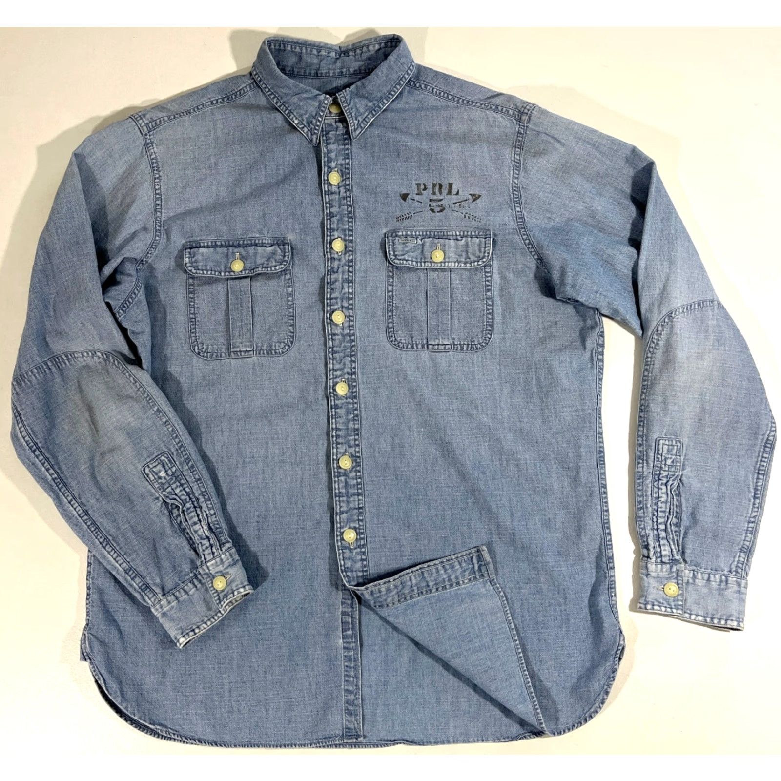 Polo Ralph Lauren Polo Ralph Lauren Shirt Men's Blue Chambray Long Sleeve P.R.L Print Double-Sided Sz L Size US L / EU 52-54 / 3 - 3 Thumbnail