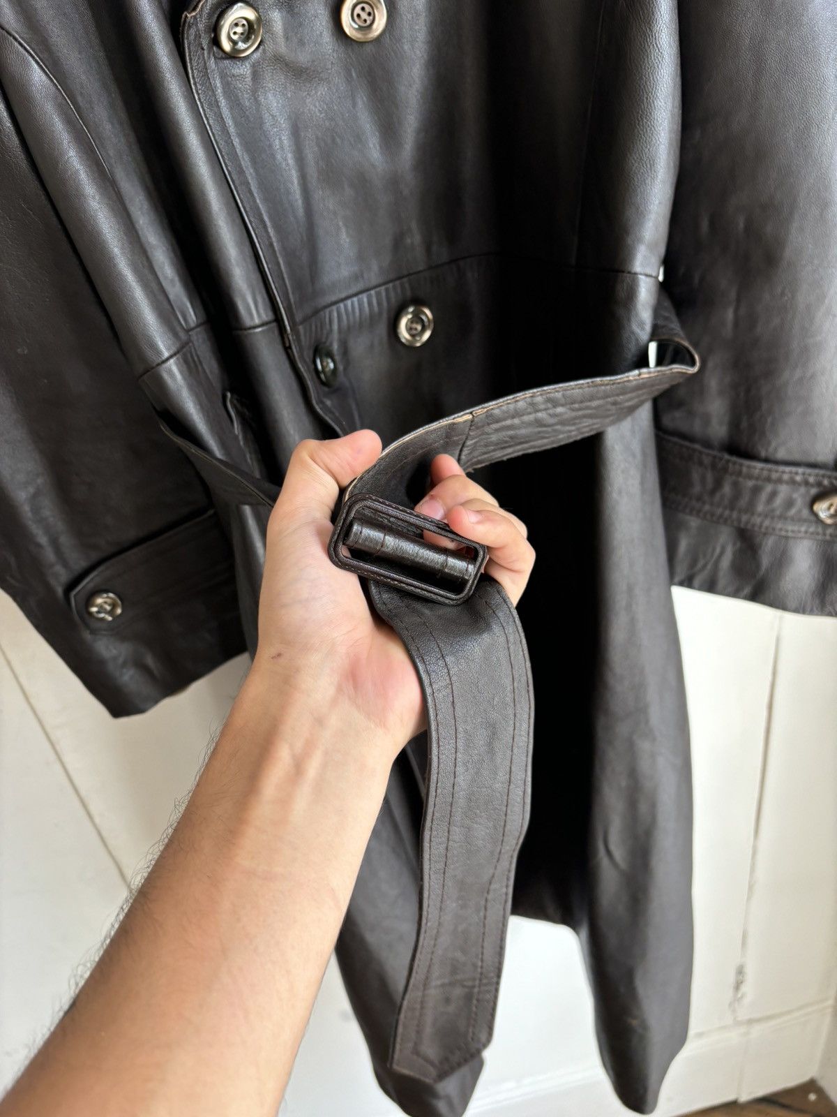 Vintage Vintage 70s Leather Western Double Breasted Trench Coat Size US M / EU 48-50 / 2 - 4 Thumbnail