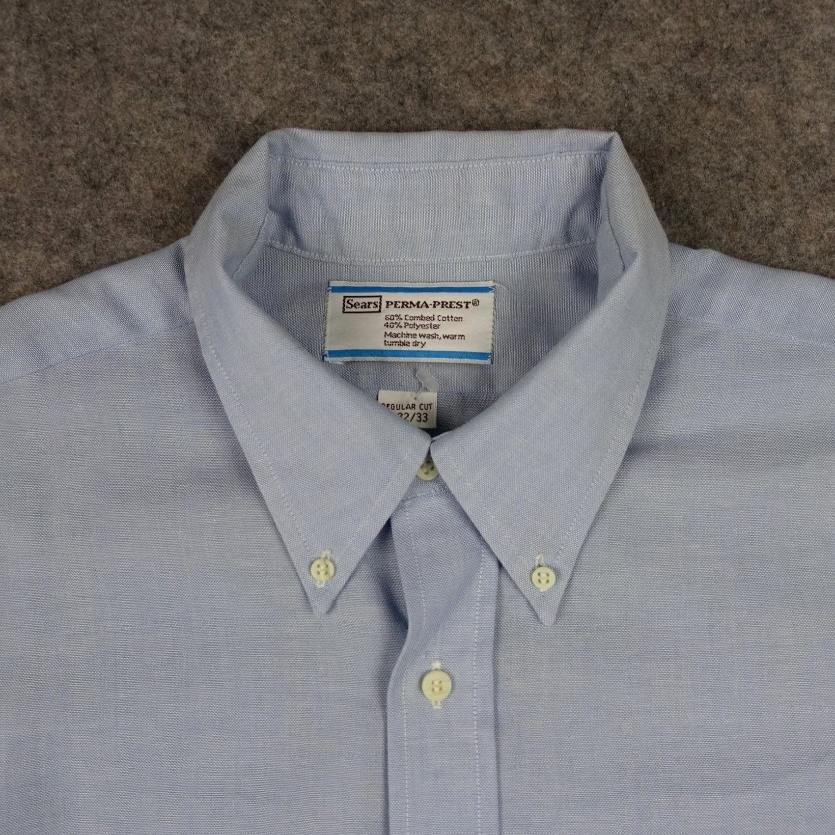 Sears VINTAGE Sears Perma Prest Shirt Mens 17-32 Blue Button Down Regular Cut 70s 80s Size US XL / EU 56 / 4 - 2 Thumbnail