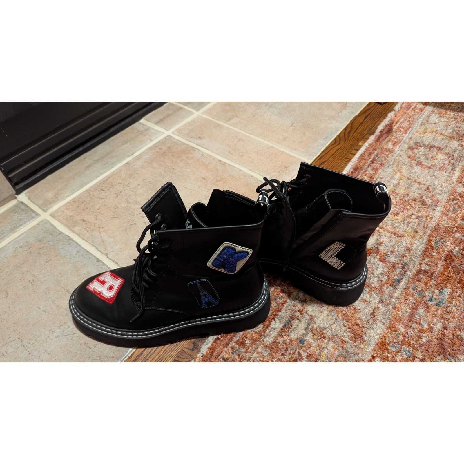 Karl Lagerfeld Karl Lagerfeld Paris Zip Up Combat Boots Dixie E23 Patches Size US 11 / IT 41 - 10 Thumbnail