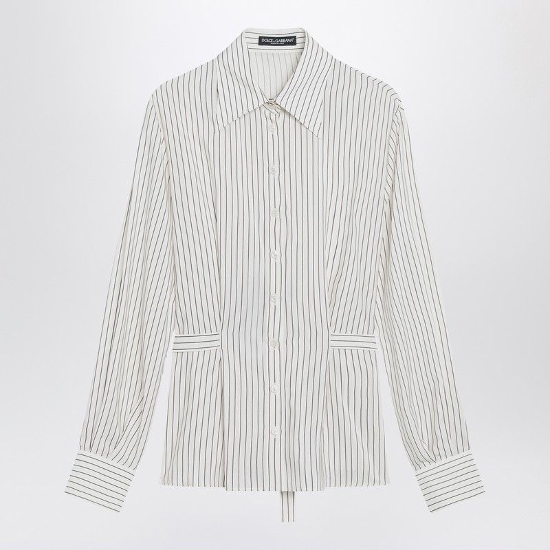 Dolce & Gabbana Dolce&Gabbana White Pinstriped Shirt In Silk And Cotton Size M / US 6-8 / IT 42-44 - 1 Thumbnail
