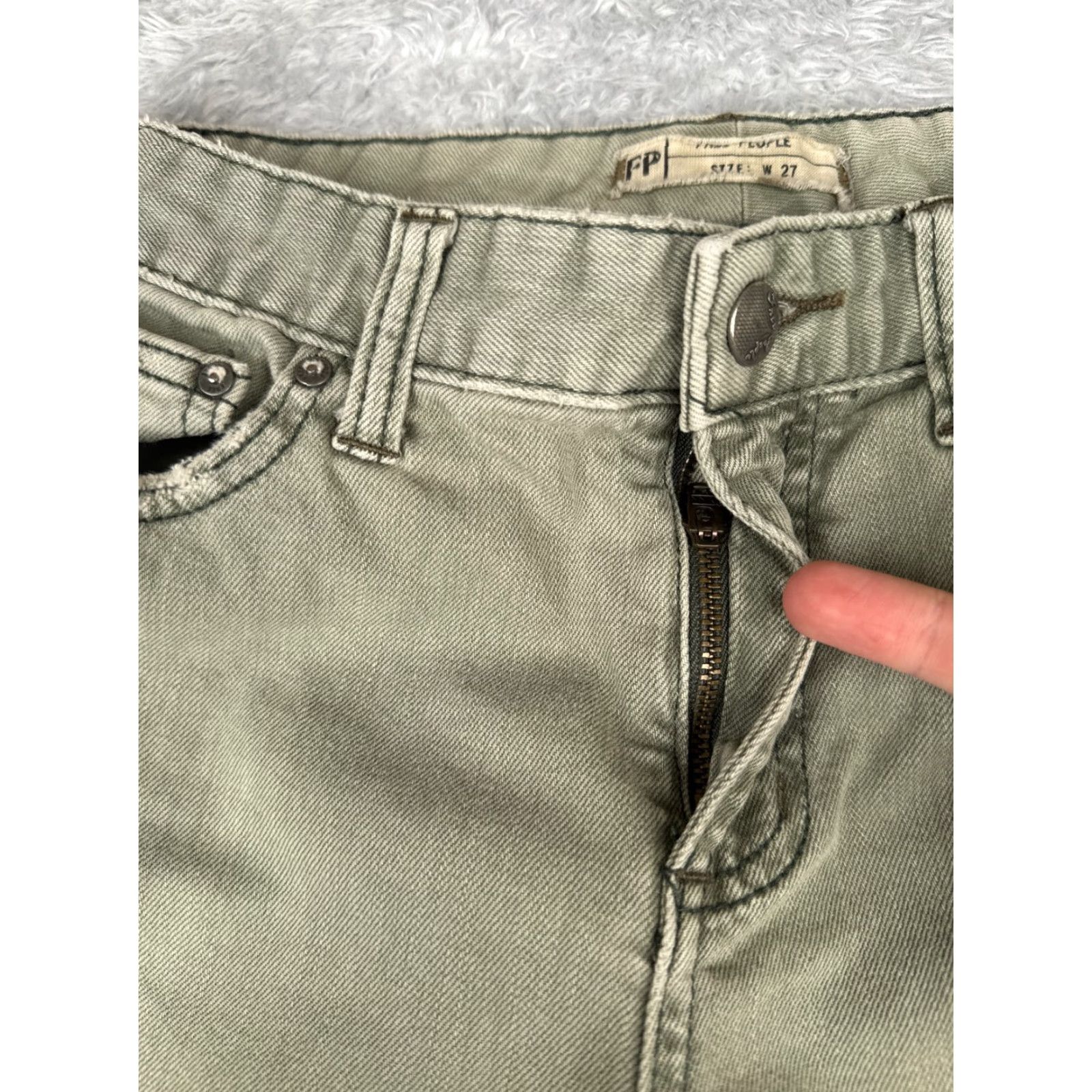 Free People Free People Jeans Womens Green Distressed Skinny Cotton Blend Mid Rise 28x30 Capacity Zip Size 27" / US 4 / IT 40 - 7 Thumbnail