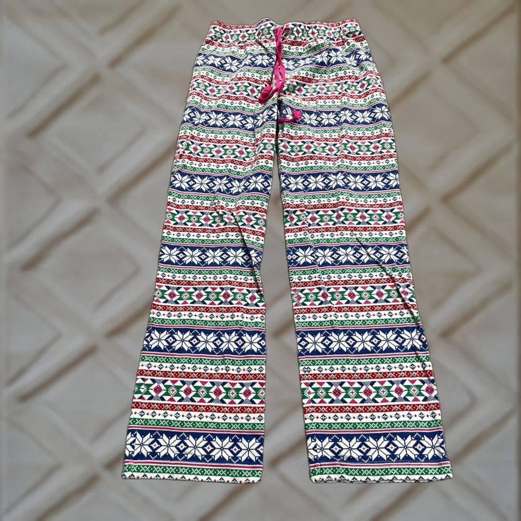 Lands' End Lands' End Pajama Pants Women XXS Multicolor Snow Flakes Holiday Knit Drawstring Elastic Womens Size 36" / US 14 / IT 50 - 1 Thumbnail