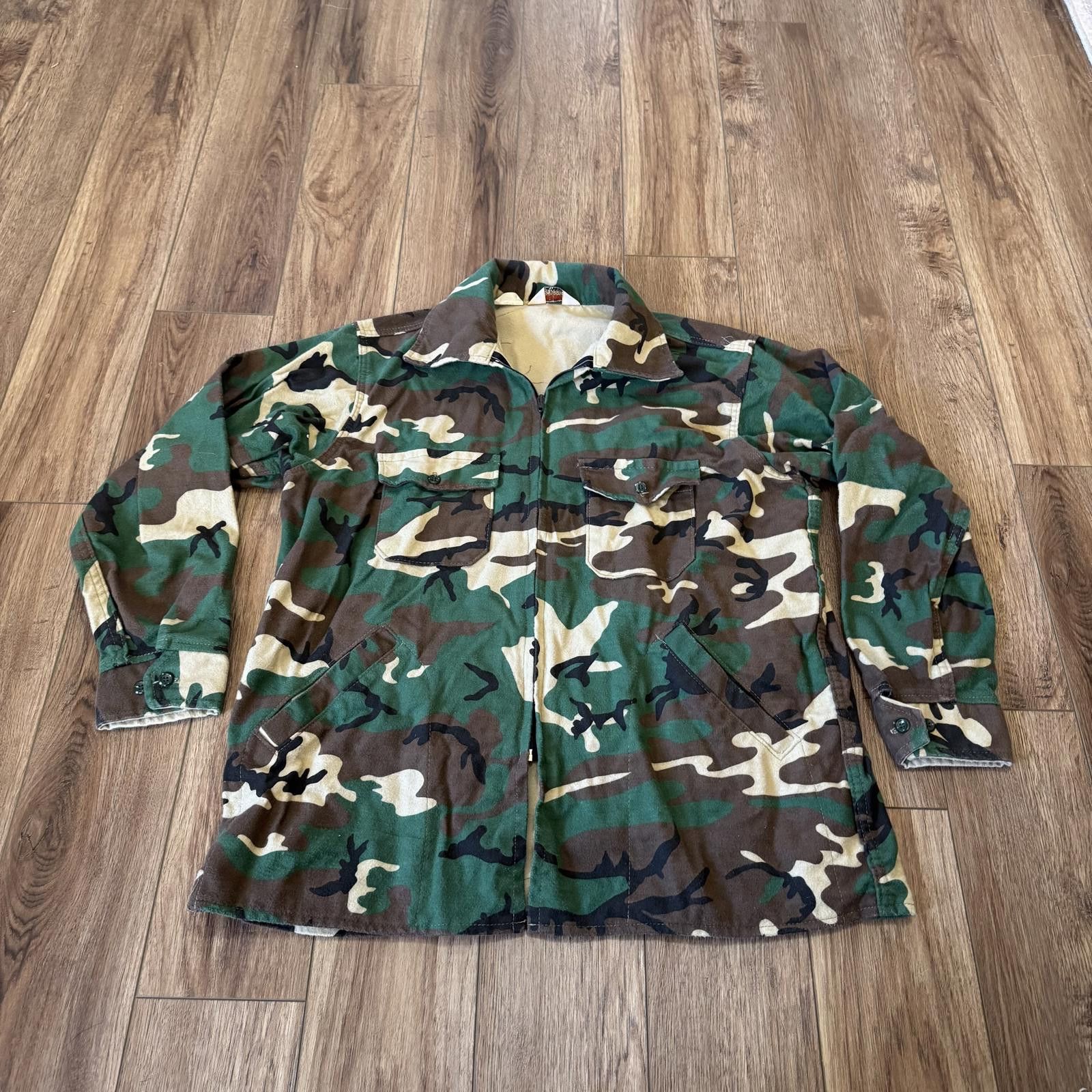 Cabelas Vintage 80s Cabela’s Camo Chamois Flannel Zip Up Hunting Size US L / EU 52-54 / 3 - 1 Thumbnail