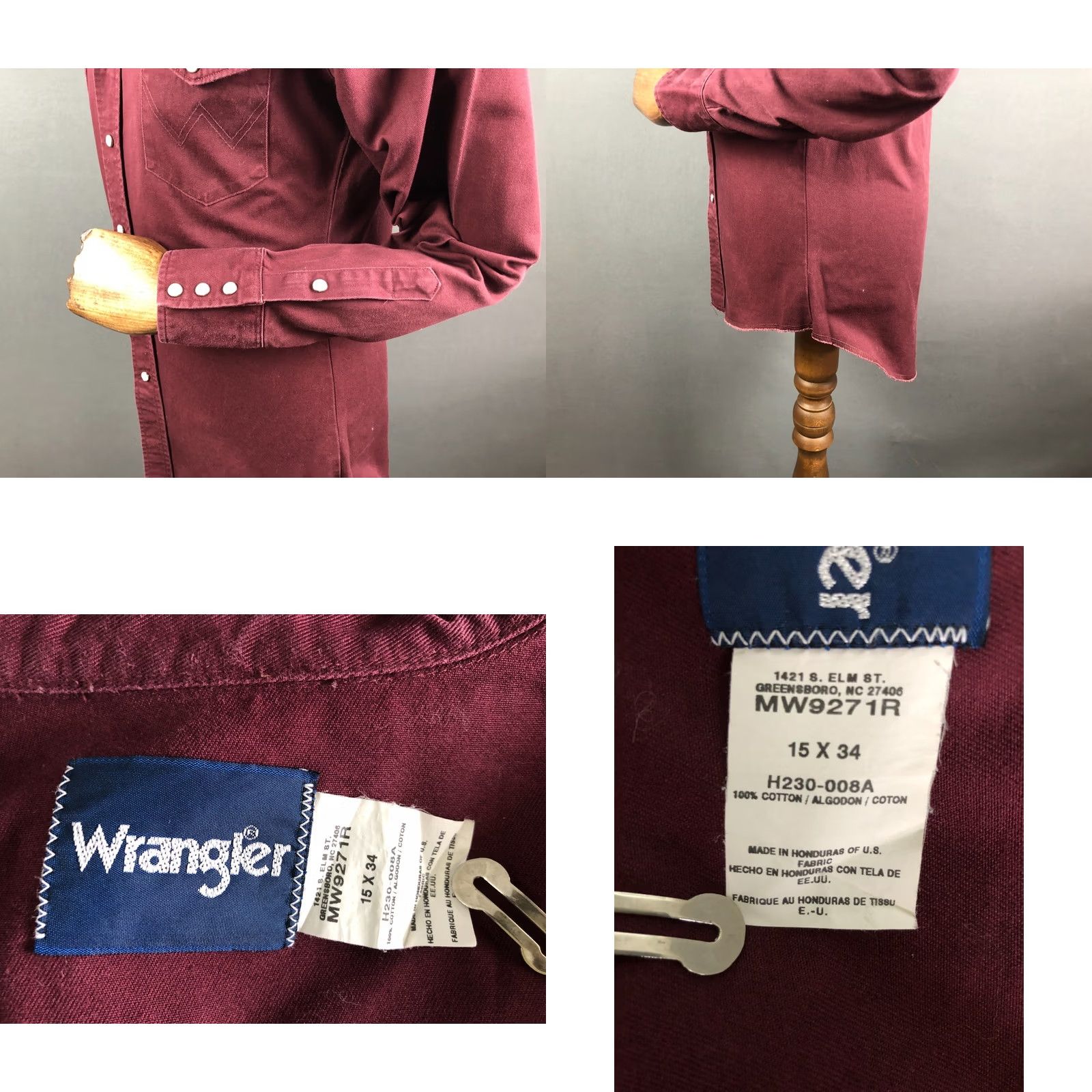 Wrangler Wrangler Men's Western Snap Shirt Burgundy Cotton Twill 15x34 Slim Regular Collar/Chest Pockets Snap Closure Casual Classic Mens Size US M / EU 48-50 / 2 - 9 Thumbnail
