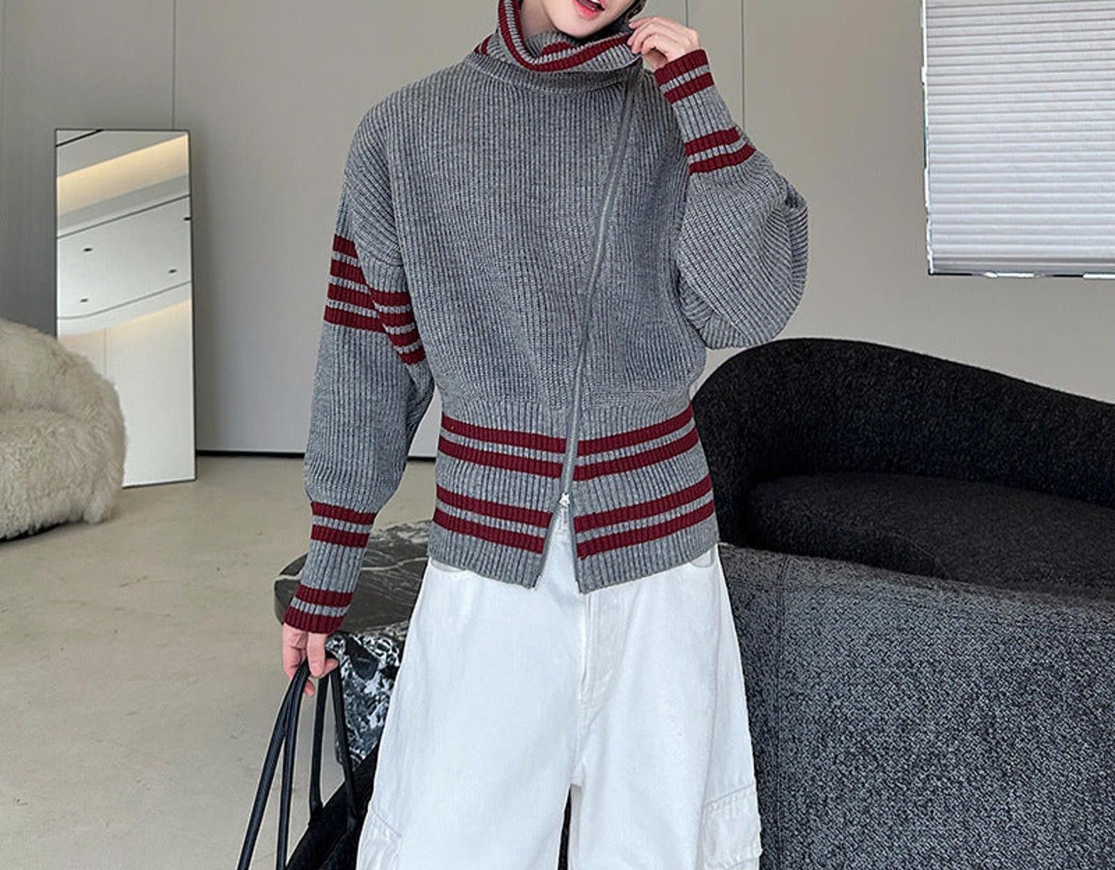 Japanese Brand Striped Ribbed Turtleneck Sweater, Relaxed Fit Knitwear Size US M / EU 48-50 / 2 - 1 Thumbnail