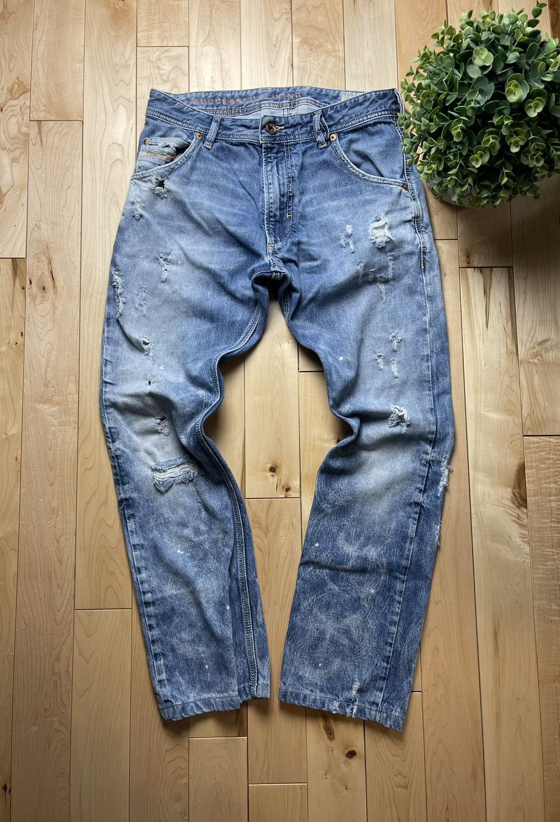 image of Diesel Washed Blue Slim Cut Distressed Denim, Men's (Size 30)