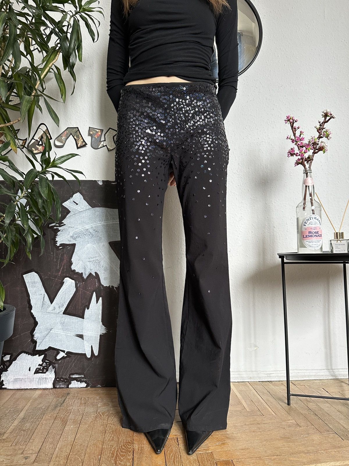 Japanese Brand × Vintage Flared Black Bootcut Sequins Y2K Pants Size 30" / US 8 / IT 44 - 4 Thumbnail