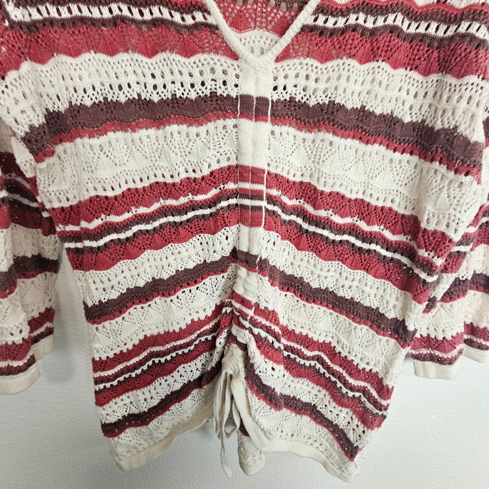 Corridor Torrid Sweater Pink White Striped Crochet Pullover Sweater 0 Size XS / US 0-2 / IT 36-38 - 3 Thumbnail