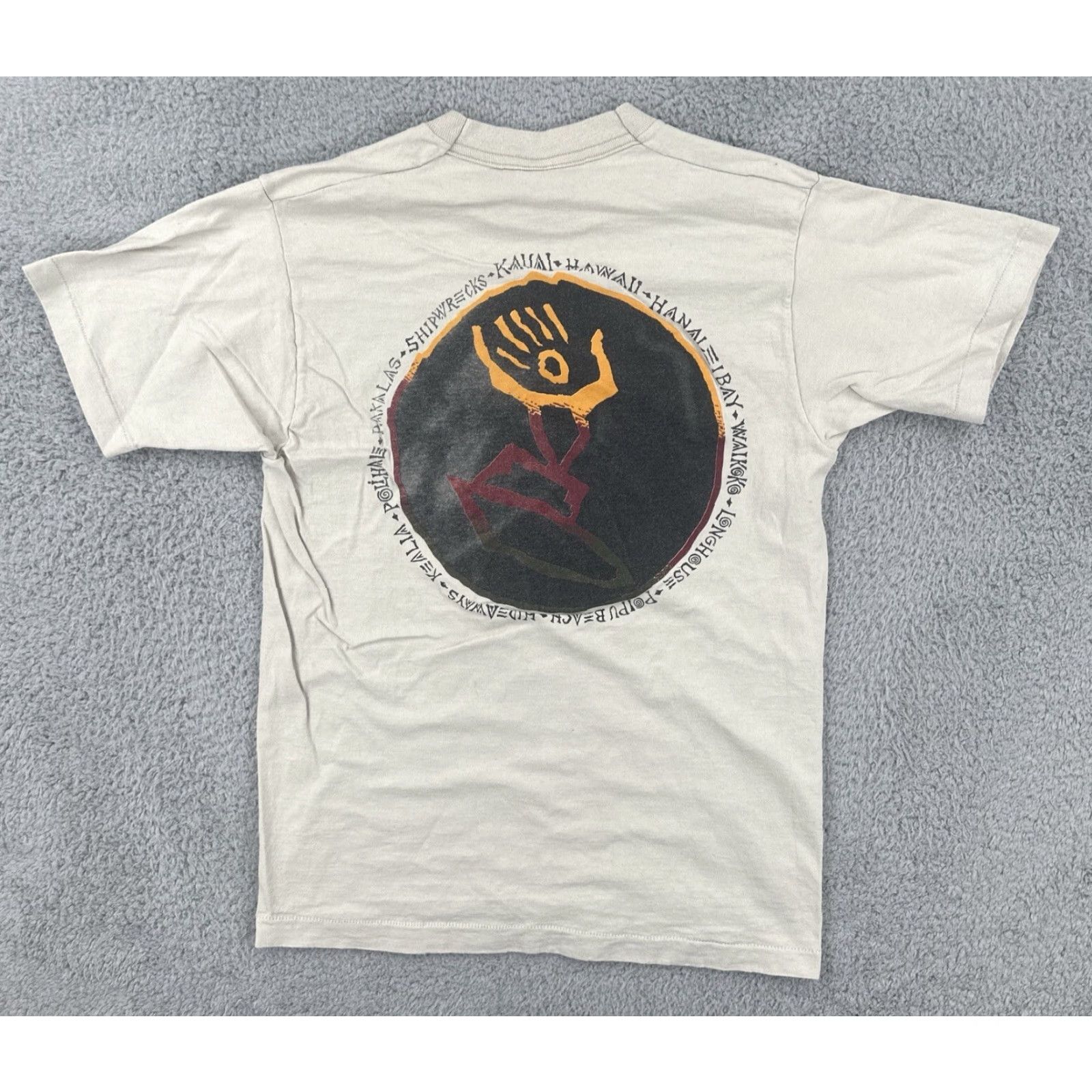 Fruit Of The Loom VINTAGE Fruit of the Loom T Shirt Men Beige 90s Surfing Hawaiian Kauai Legends USA Made M Size US M / EU 48-50 / 2 - 2 Thumbnail