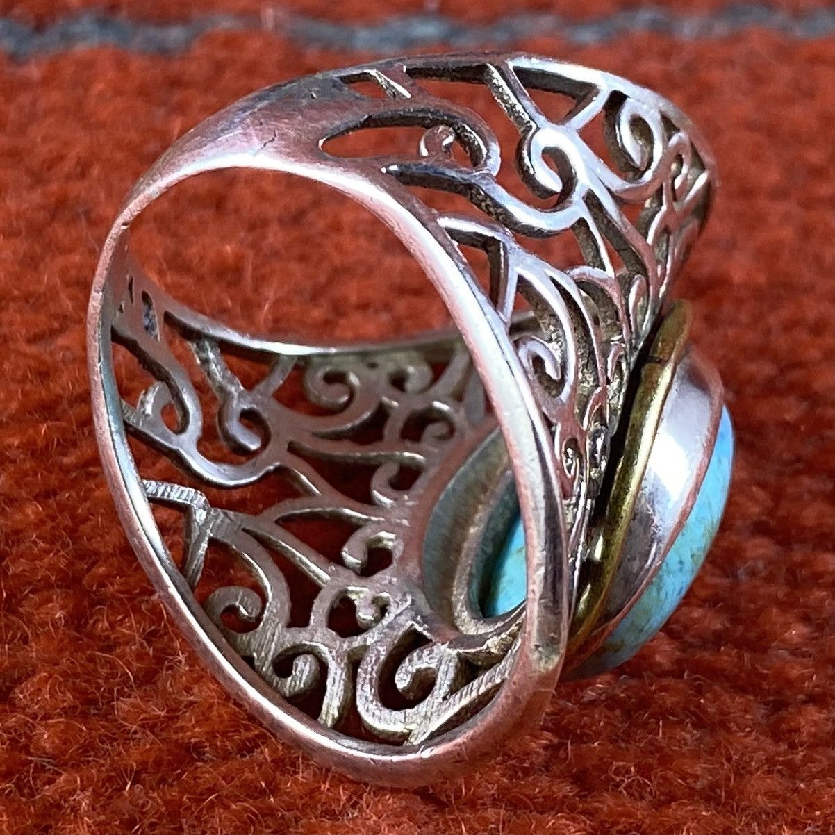 Japanese Brand × Kapital × Vintage Vtg Sterling Silver Turquoise Chunky Two Tone Signet Ring Size ONE SIZE - 5 Thumbnail