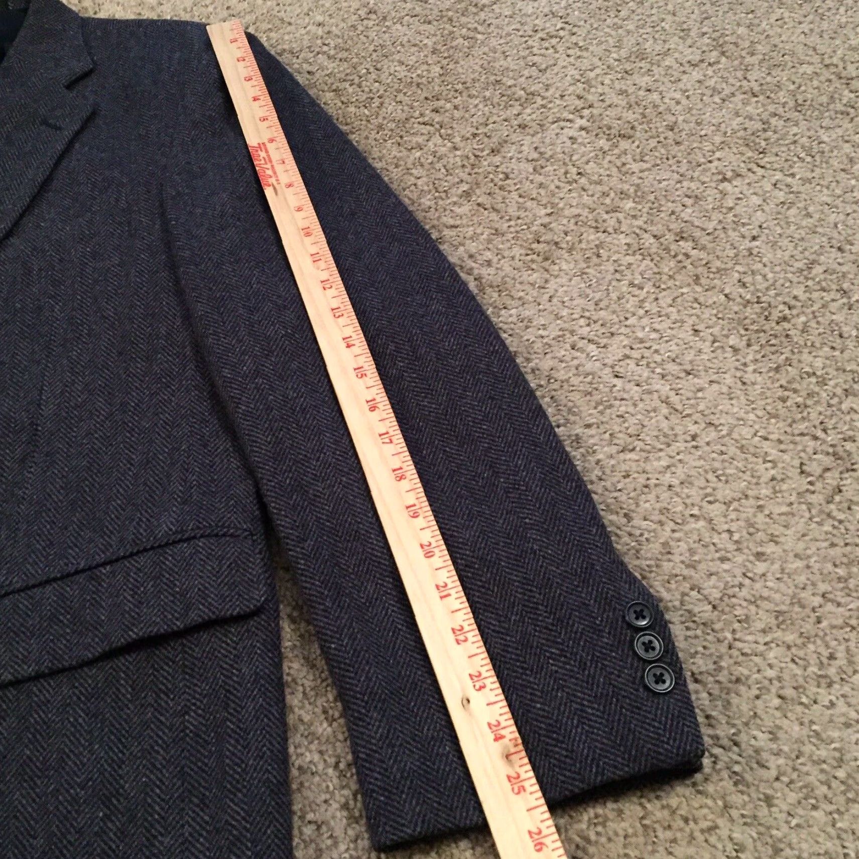Vintage TownCraft Blazer Mens 44 Long Blue Herringbone Single Breasted Two Button Wool Jacket Size 44R - 3 Thumbnail