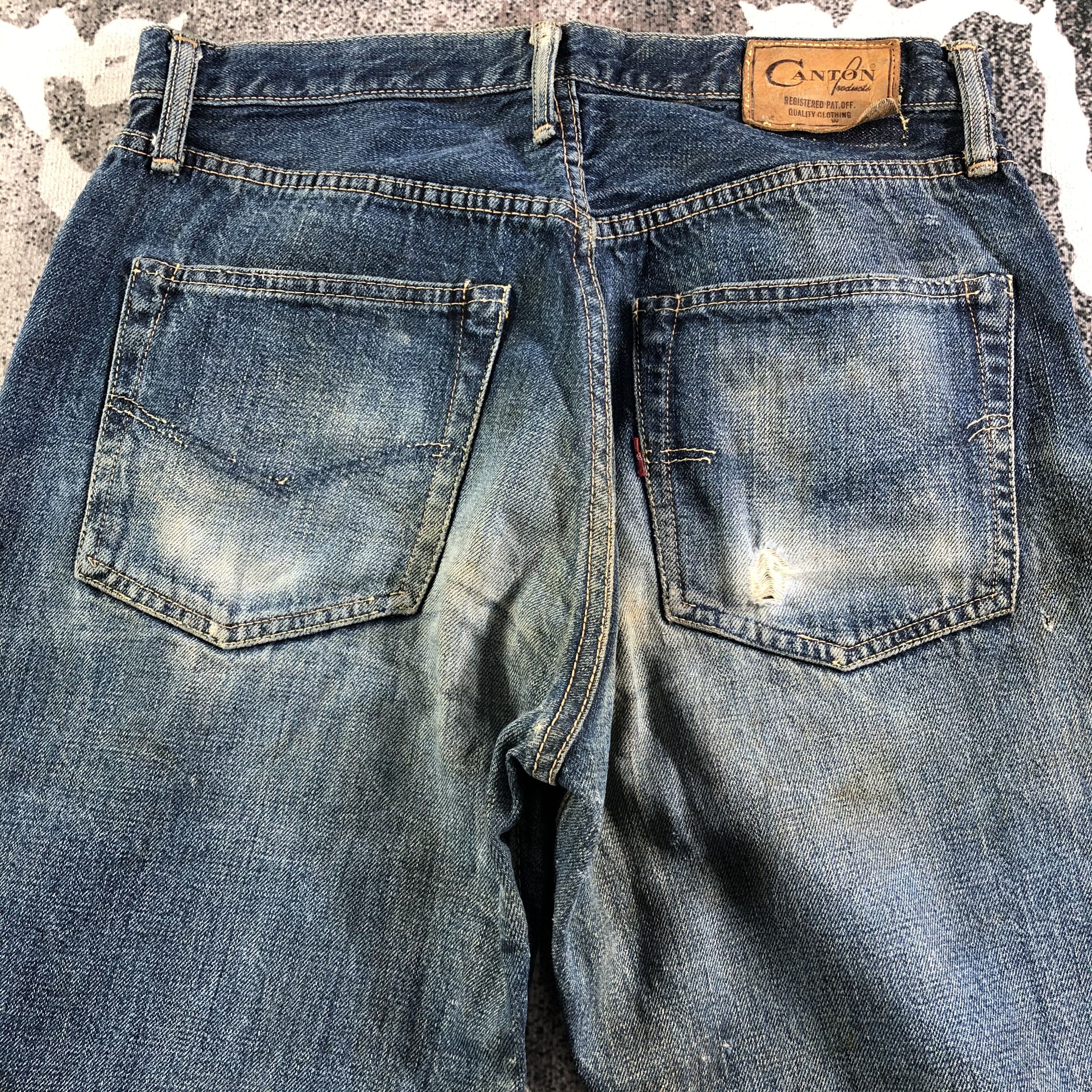 Japanese Brand Vintage Canton Selvedge Jeans Distress Dirty Blue KJ2402 Size US 29 - 4 Thumbnail