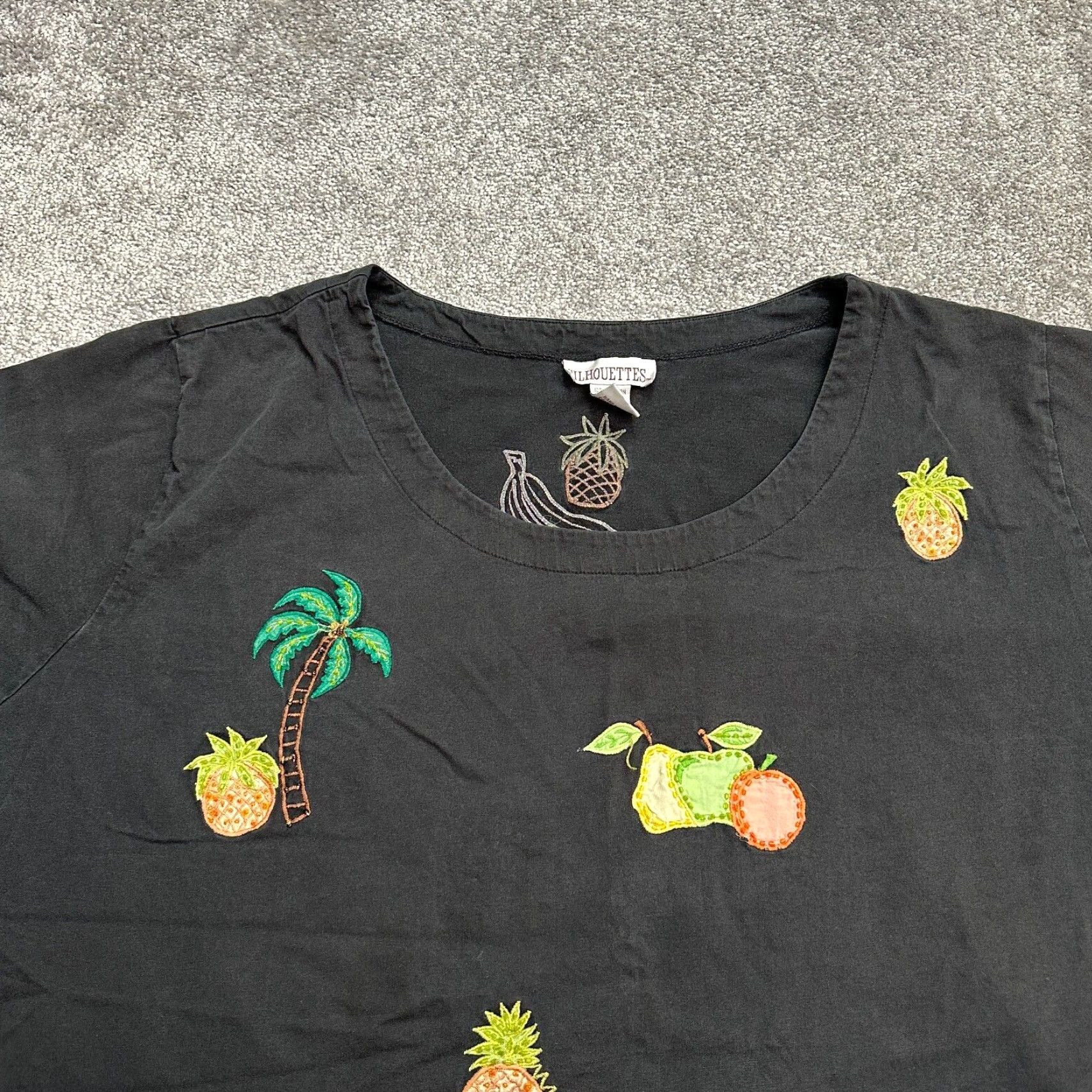 Silhouette Silhouettes T-Shirt Black 4X Womens Round Neck Short Sleeve Embroidered Tropical Size XXL / US 16-18 / IT 52-54 - 3 Thumbnail